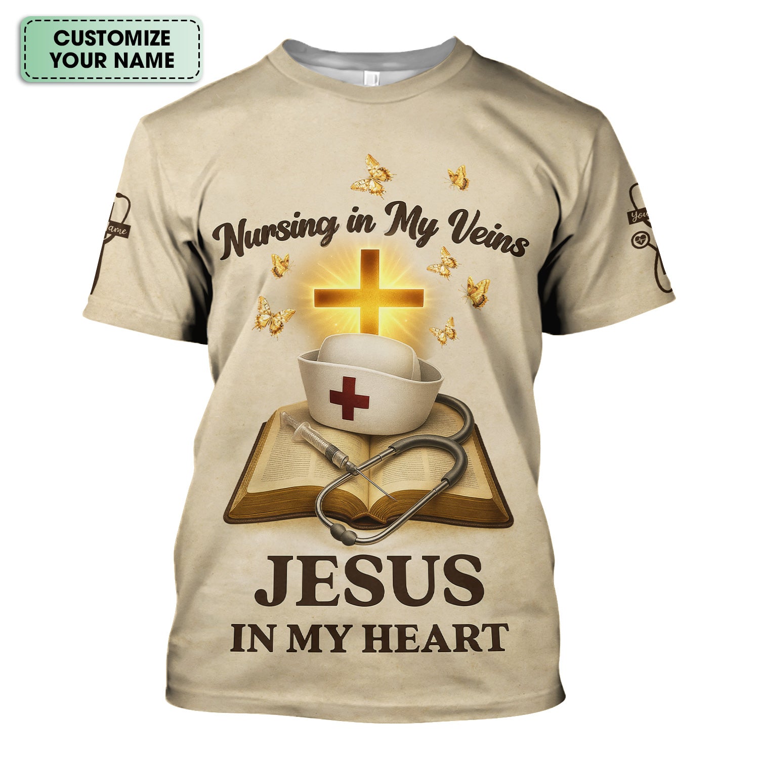 Personalized Christian Nurse Shirt - Jesus in My Heart  Quote - Available in Multiple Colors - Gift for Women RN LPN
