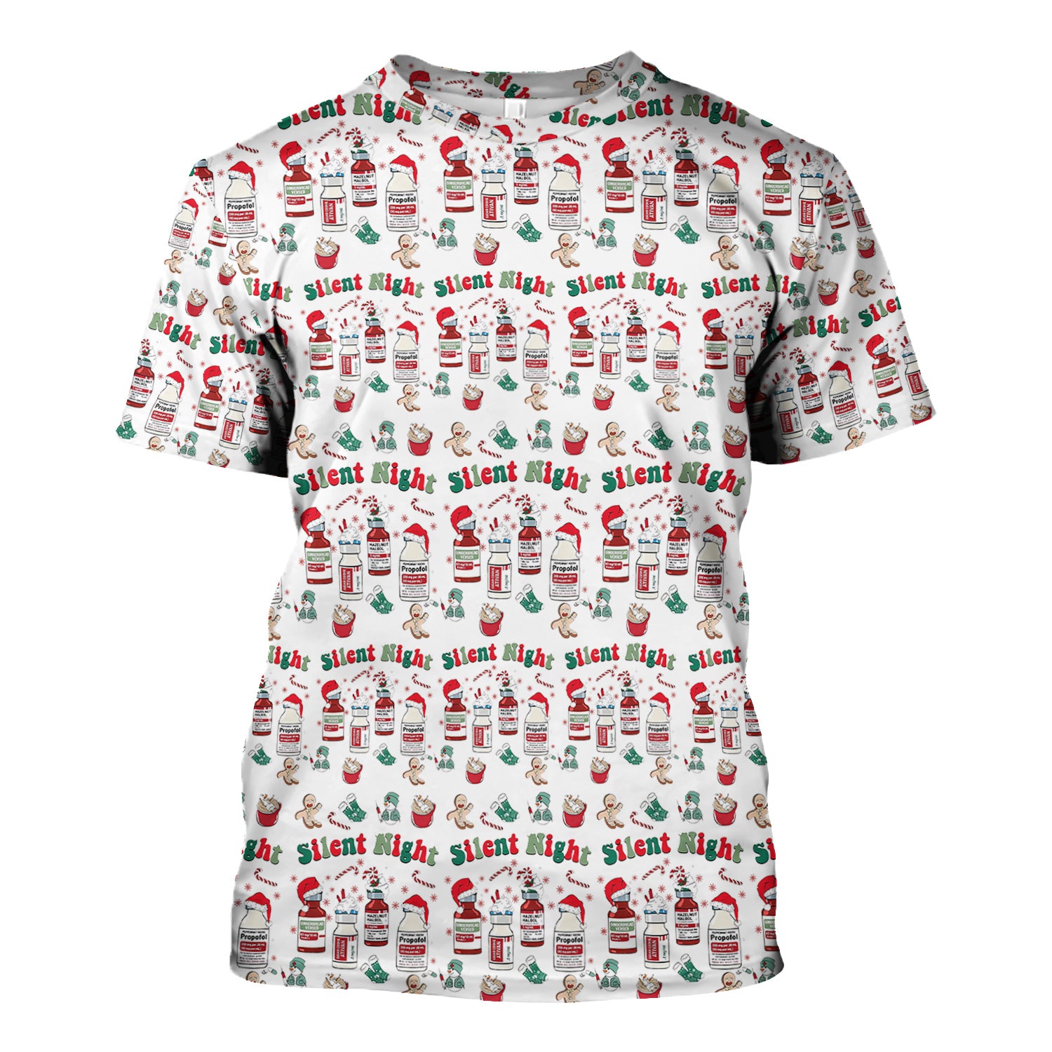 Funny Nurse Christmas Scrub Top - Silent Night & Medication Design - Holiday Gift for RN LPN CNA