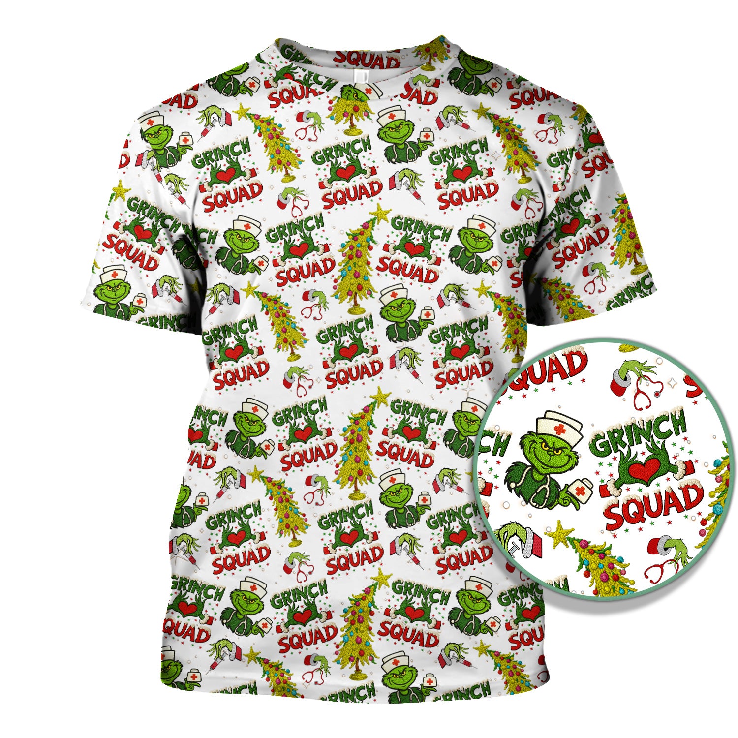 Christmas Nurse Scrub Top for Women - Funny Grinch Squad Scrub Shirt Multi Color - Cute Holiday Nursing Work Shirt with Pockets