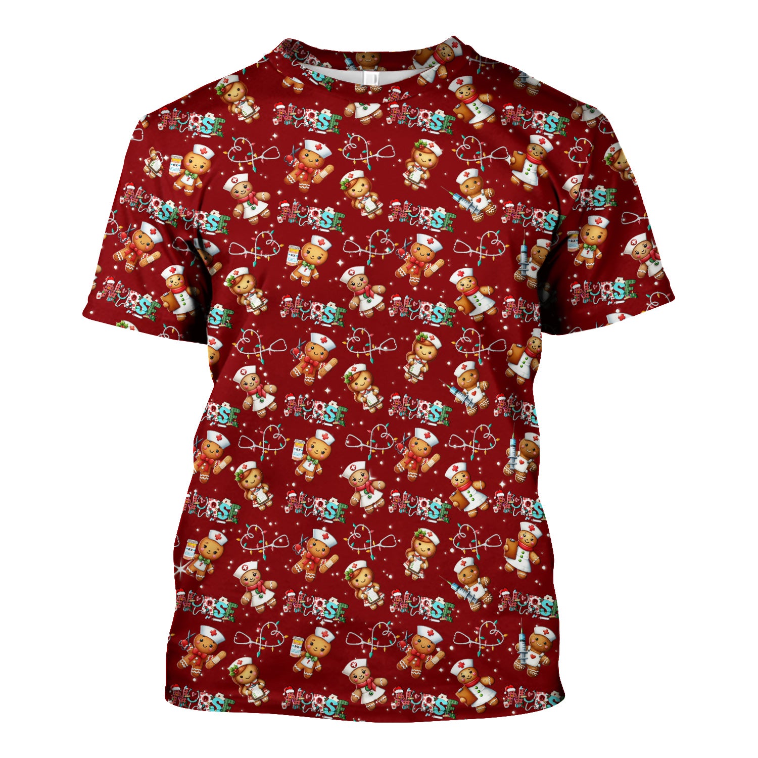 Christmas Gingerbread Nurse Scrub Top - Cute Holiday Medical Uniform for Women - Gift for RN CNA LPN LVN EN
