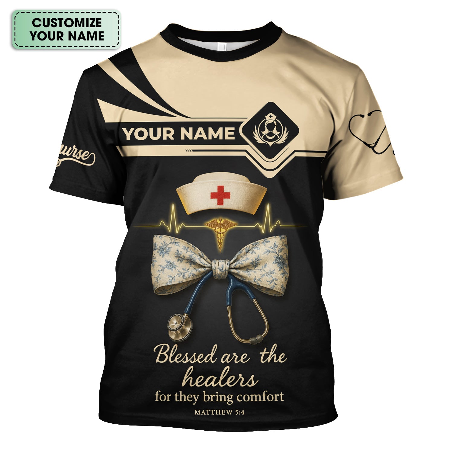 Nurse Shirt with Scripture - Personalized Religious Gift for Nurses - Blessed Are the Healers Design