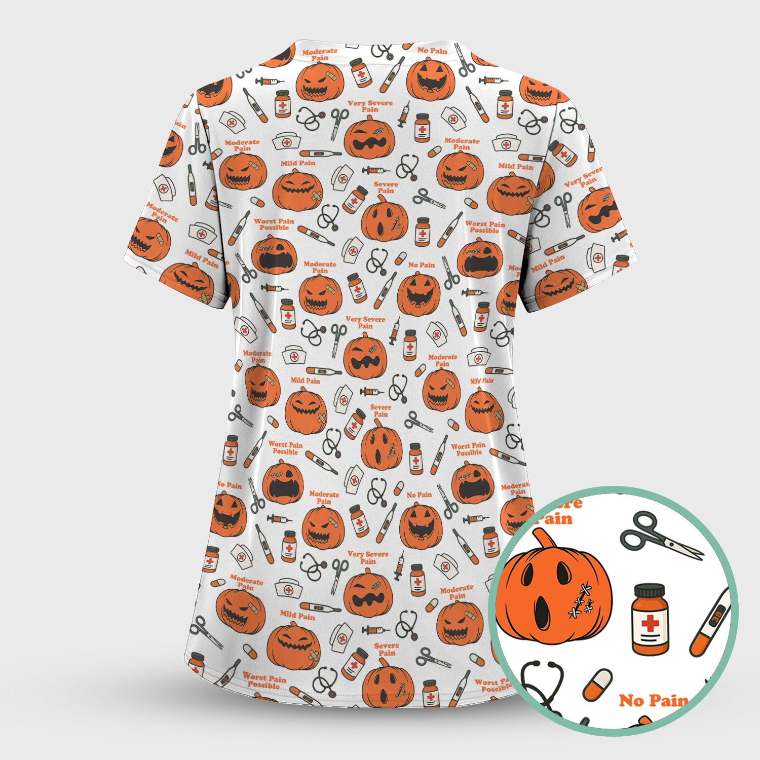 Halloween Nurse Scrub Top - Pumpkin Pain Scale Medical Shirt - Spooky Gift for RN LPN CNA