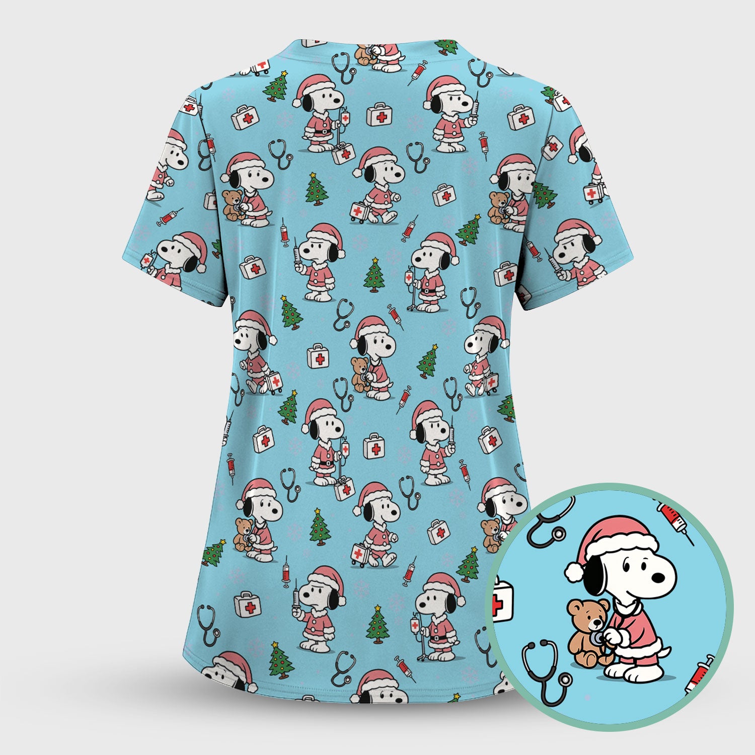 Snoopy Christmas Nurse Scrub Top for Women - Cute Cartoon Holiday Medical Uniform with Pockets - Nursing Gift for RN CNA LPN