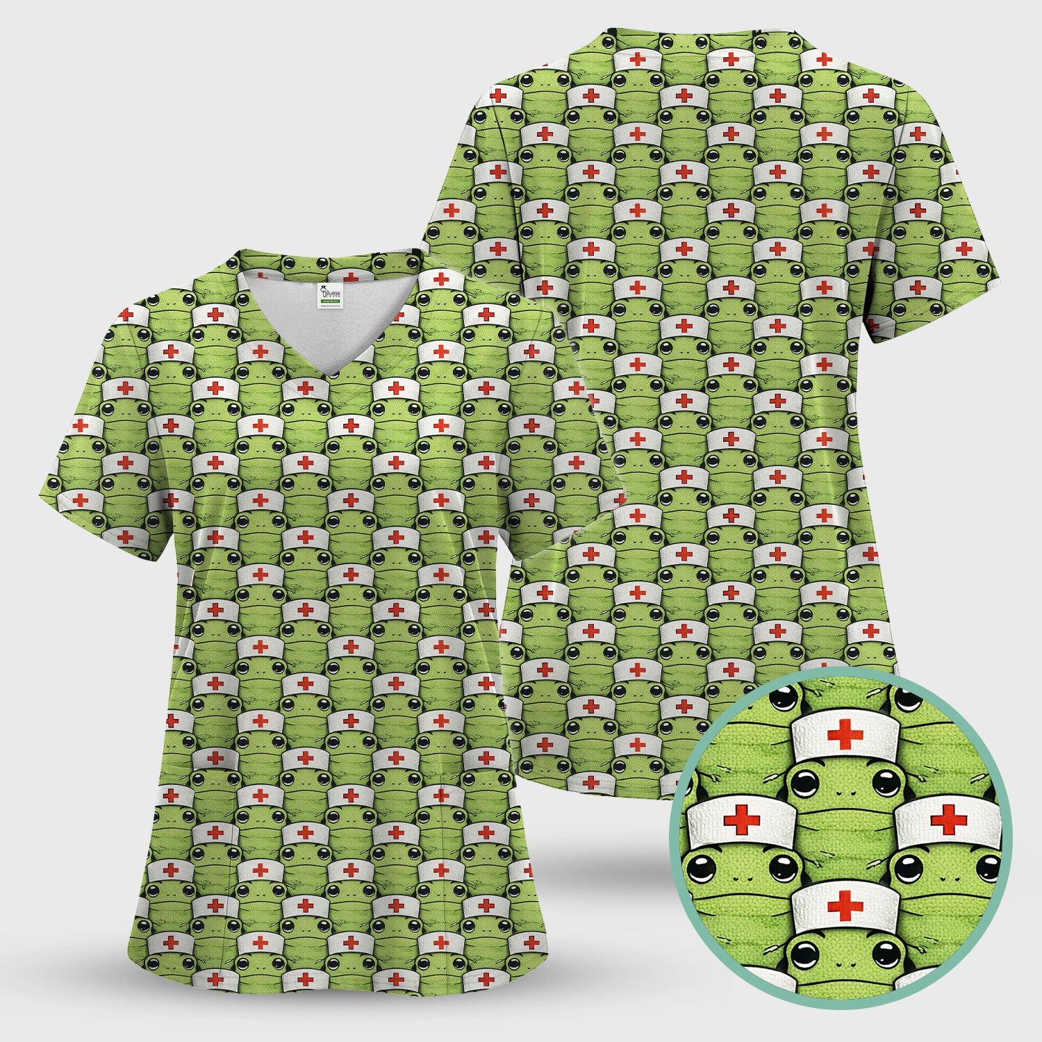 Funny Green Nurse Frog Scrub Top, Comfortable Scrubs for Nurses