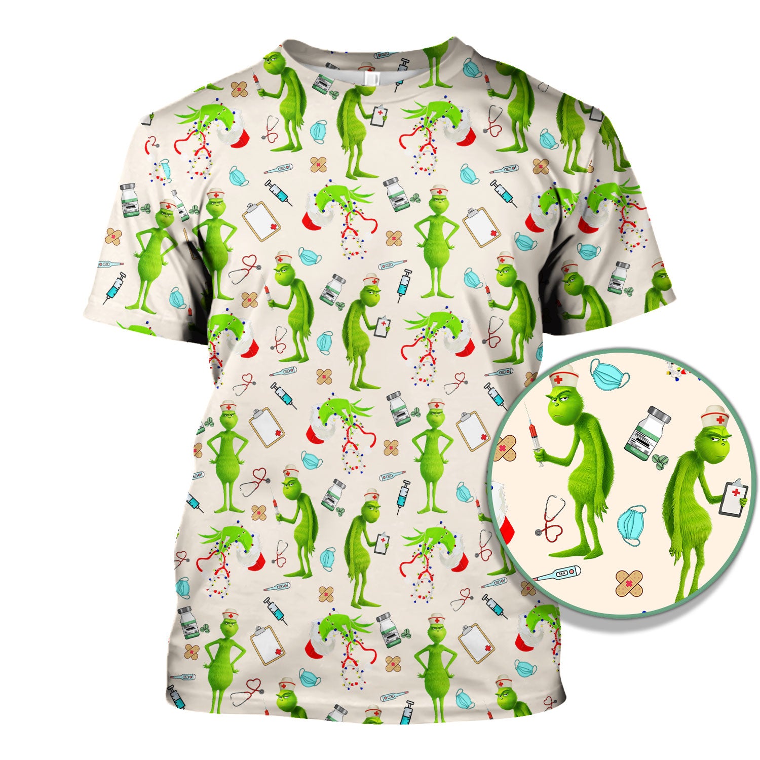 Funny Grinch Nurse Scrub Top Multi Color - Christmas Scrub Shirt for Women - Cute Holiday Nursing Work Shirt with Pockets