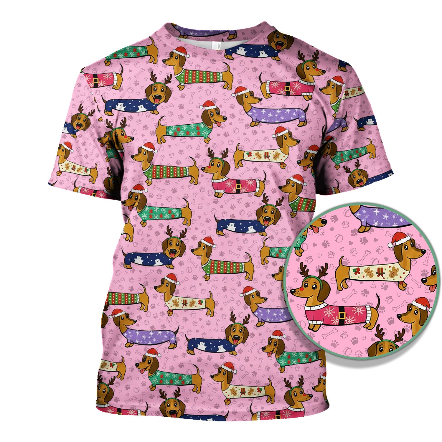 Funny Dachshund Dog Christmas Scrub Top for Nurses - Holiday Reindeer Wiener Dog Shirt - Cute Vet Tech Uniform Gift