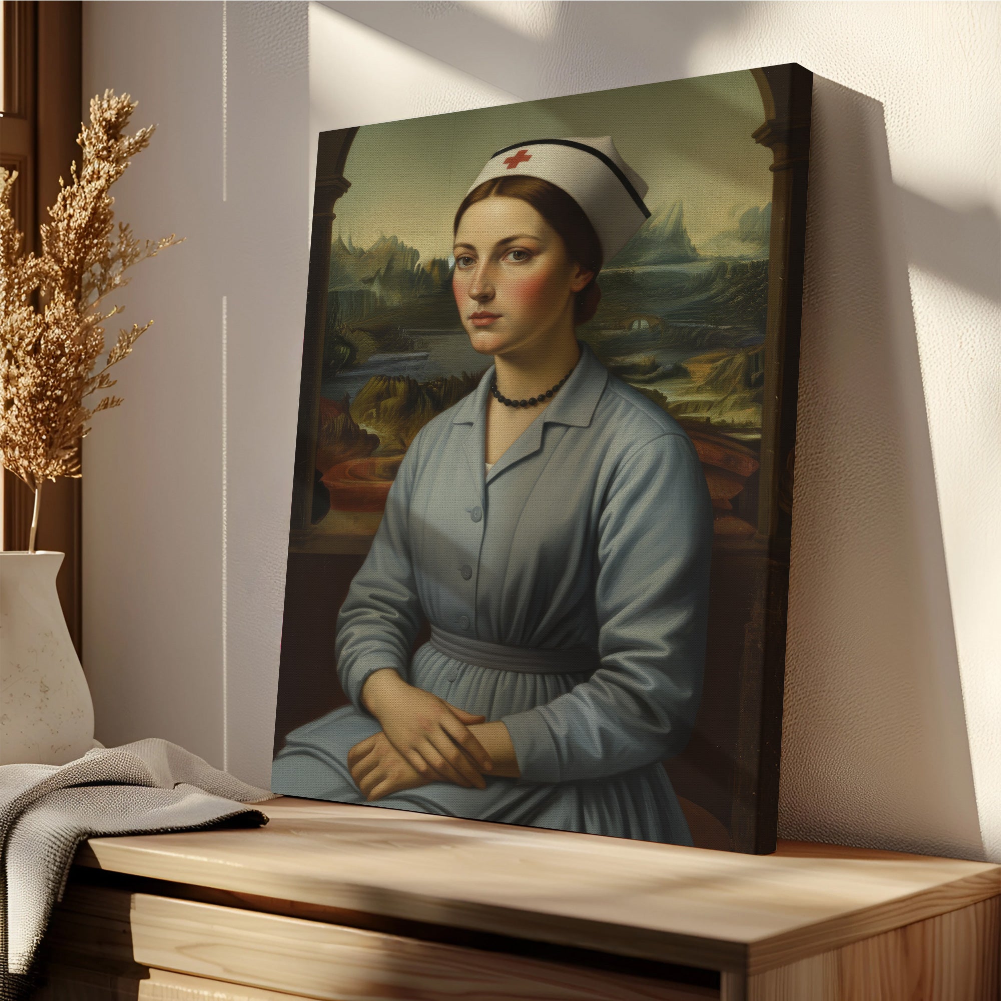 Vintage Nurse Mona Lisa Parody Canvas, Classic Renaissance Style Medical Wall Art, Gift for RN LPN CNA Healthcare Workers
