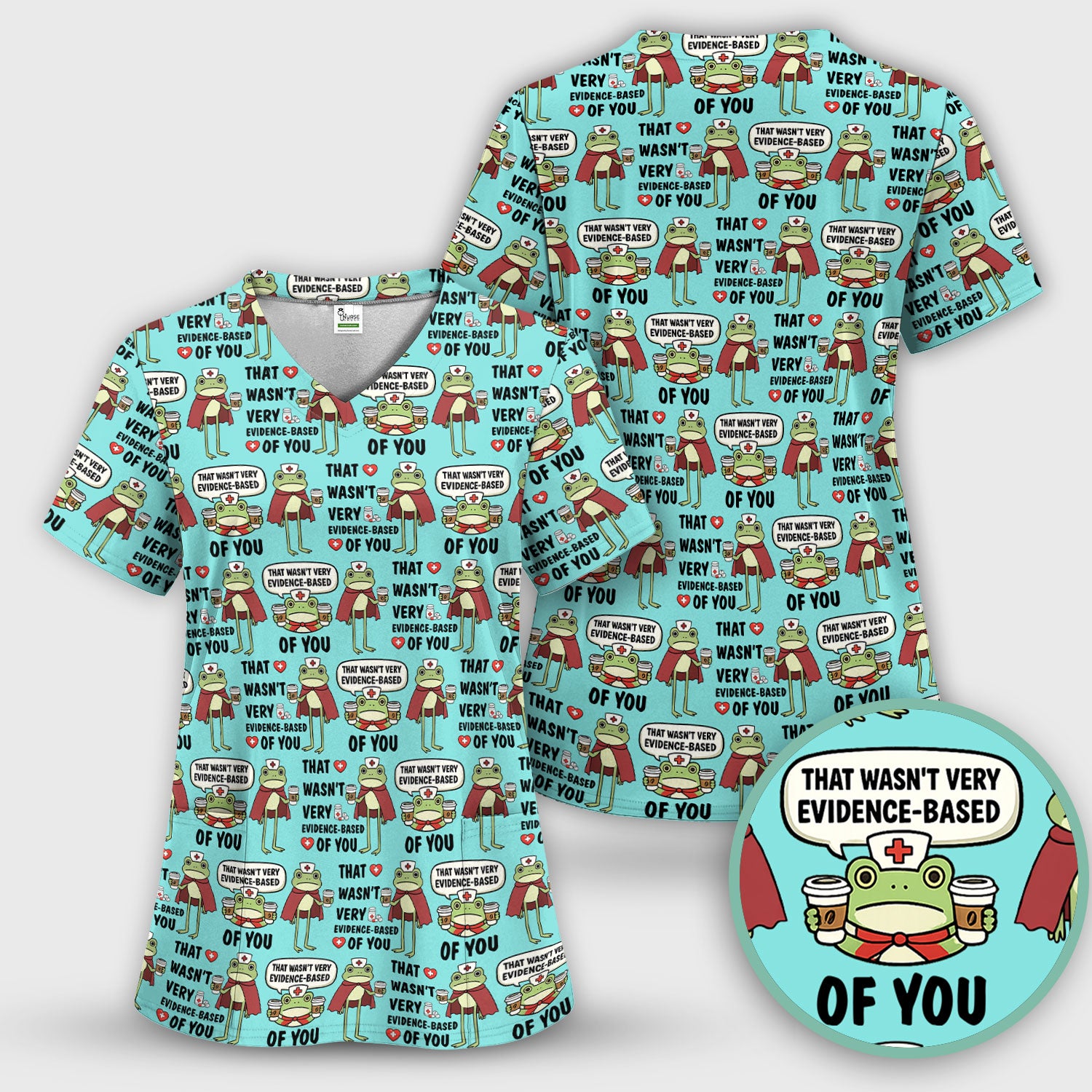 Funny Frog Nurse Quote Medical Pattern Scrub Top, Breathable Fabrics Nursing Uniform