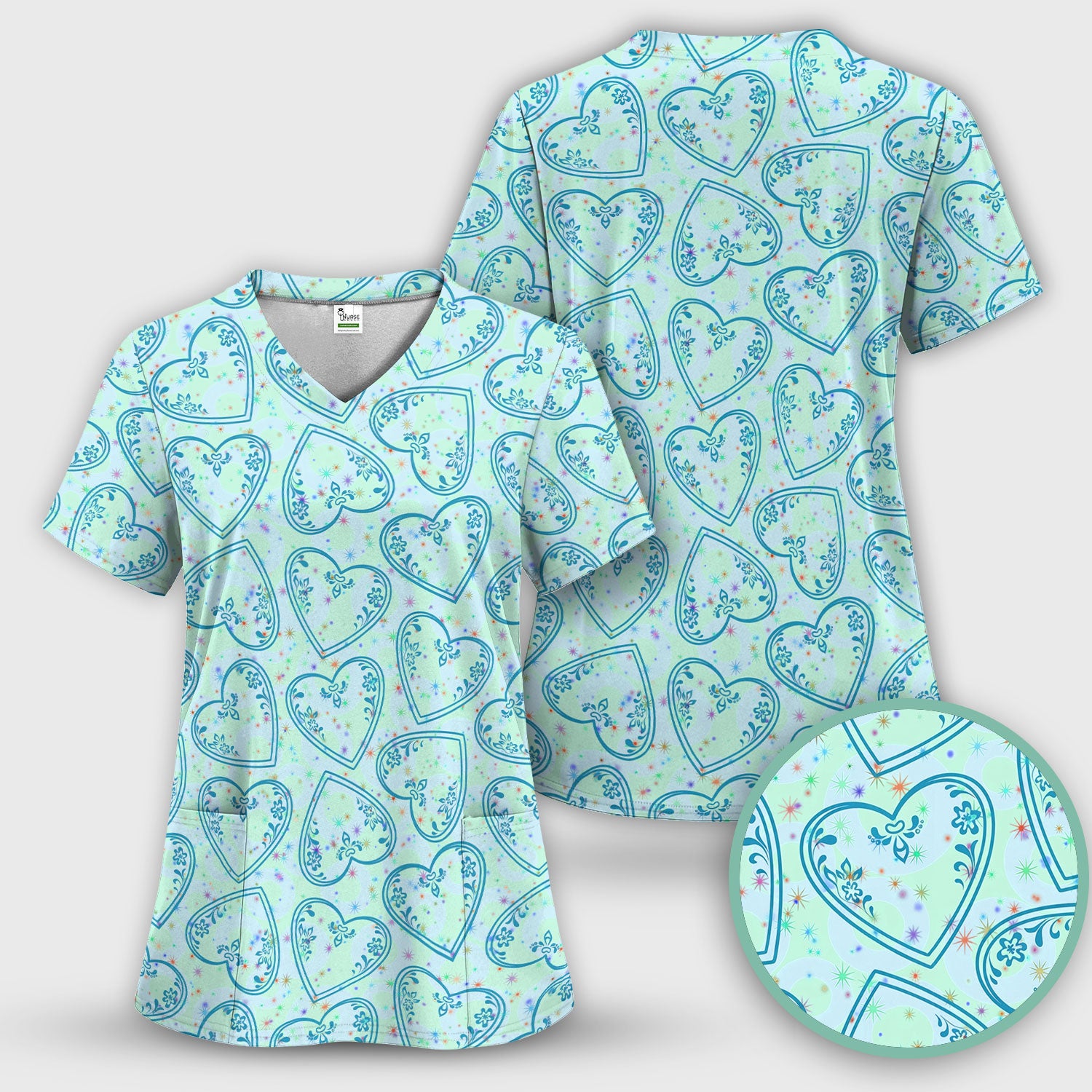 Valentine Heart Scrub Set For Women, Hearts Pattern Nurse Shirt, Comfortable Scrubs For Nursing