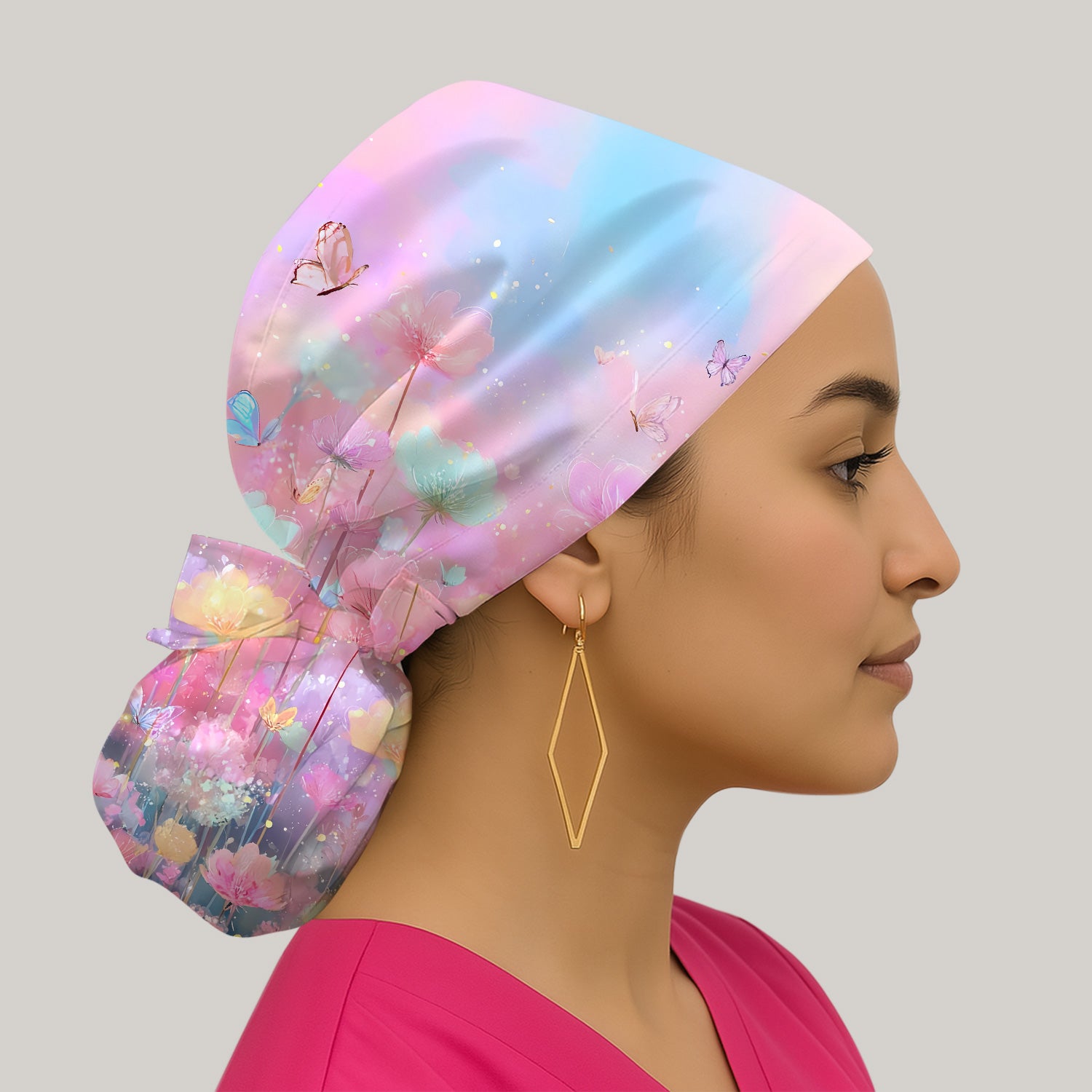 Dreamy Pastel Watercolor Floral Garden Scrub Cap, Surgical Caps for Doctors