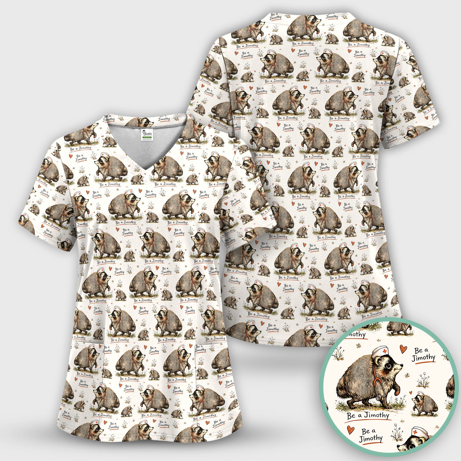 Funny Be A Jimothy Opossum Nurse Scrub Set, Scrub Pants and V Neck Top
