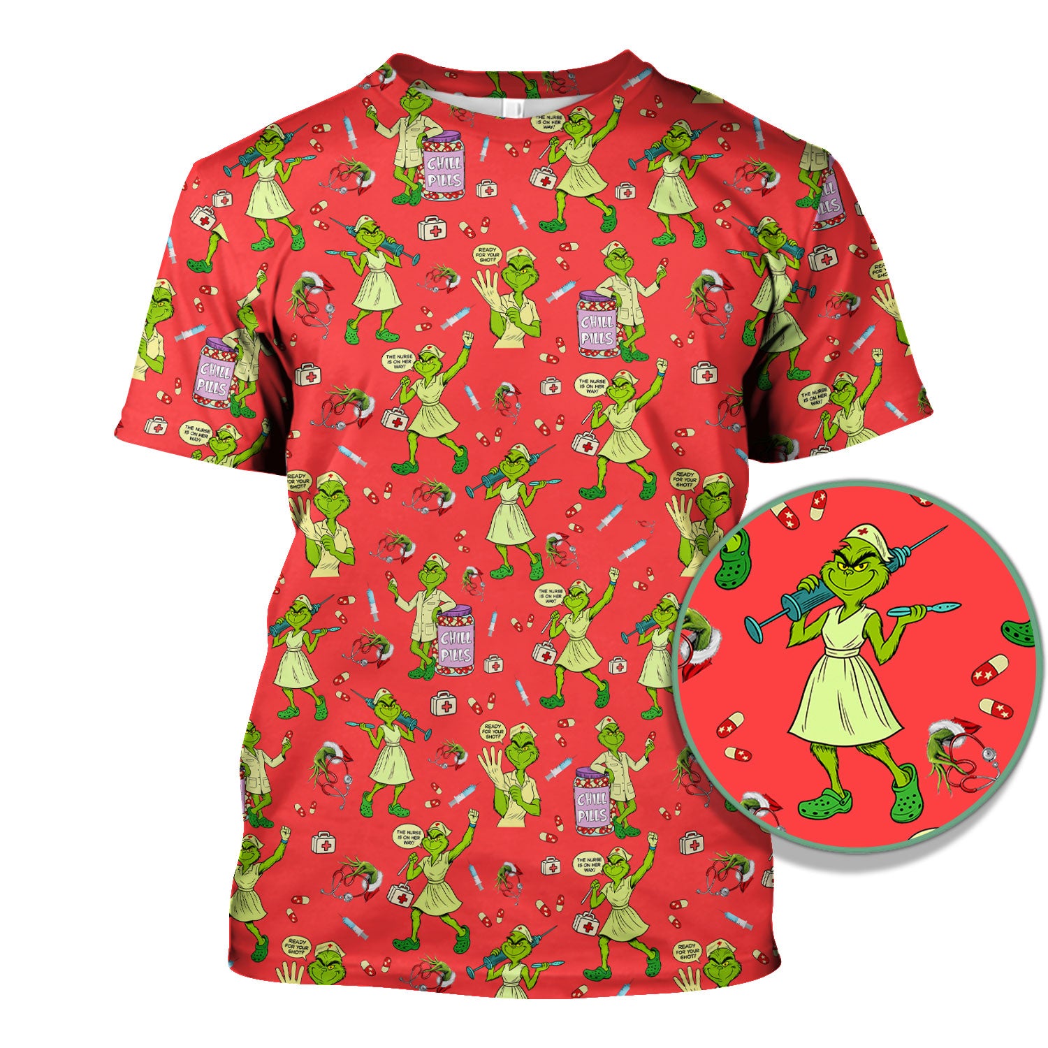 Grinch Nurse Scrub Shirt Multi Colors - Funny Chill Pills Scrub Top - Christmas Nursing Work Shirt with Pockets for Women