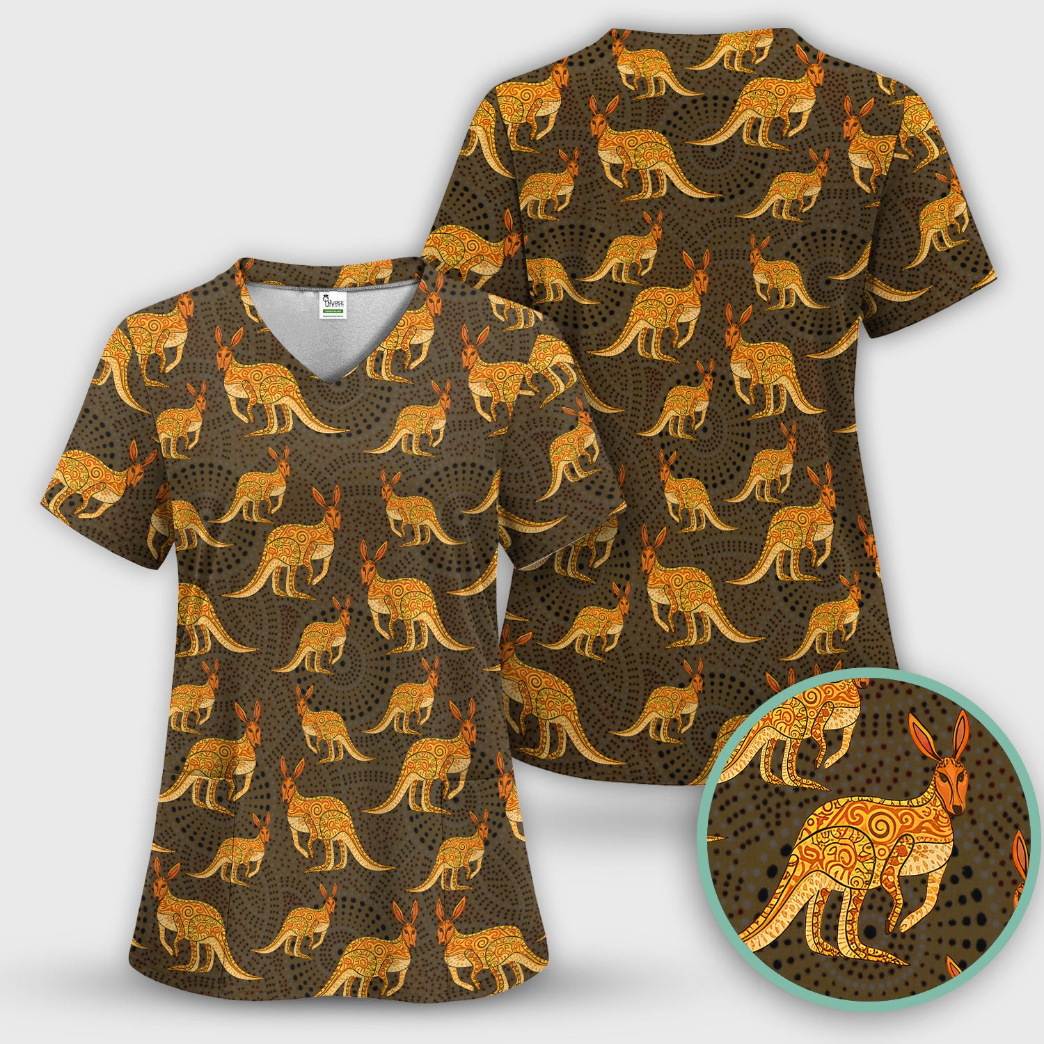 Australian Kangaroo Dot Art Inspired Medical Scrub Top - Women Uniform