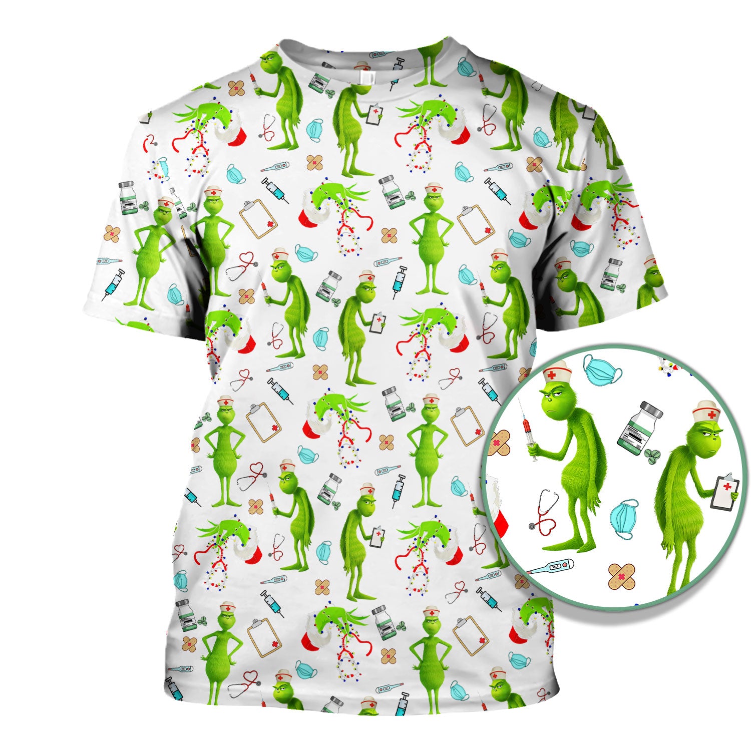 Custom Grinch Nurse Scrub Top - Funny Christmas Scrub Shirt Multi Color - Cute Holiday Nursing Workwear with Pockets