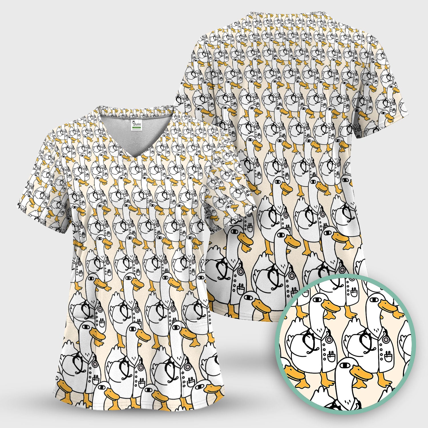 Funny Duck Scrub Top for Women - I'm a Doctor Shirt - Cute Duck In The Row - Breathable Fabrics Nursing Uniform