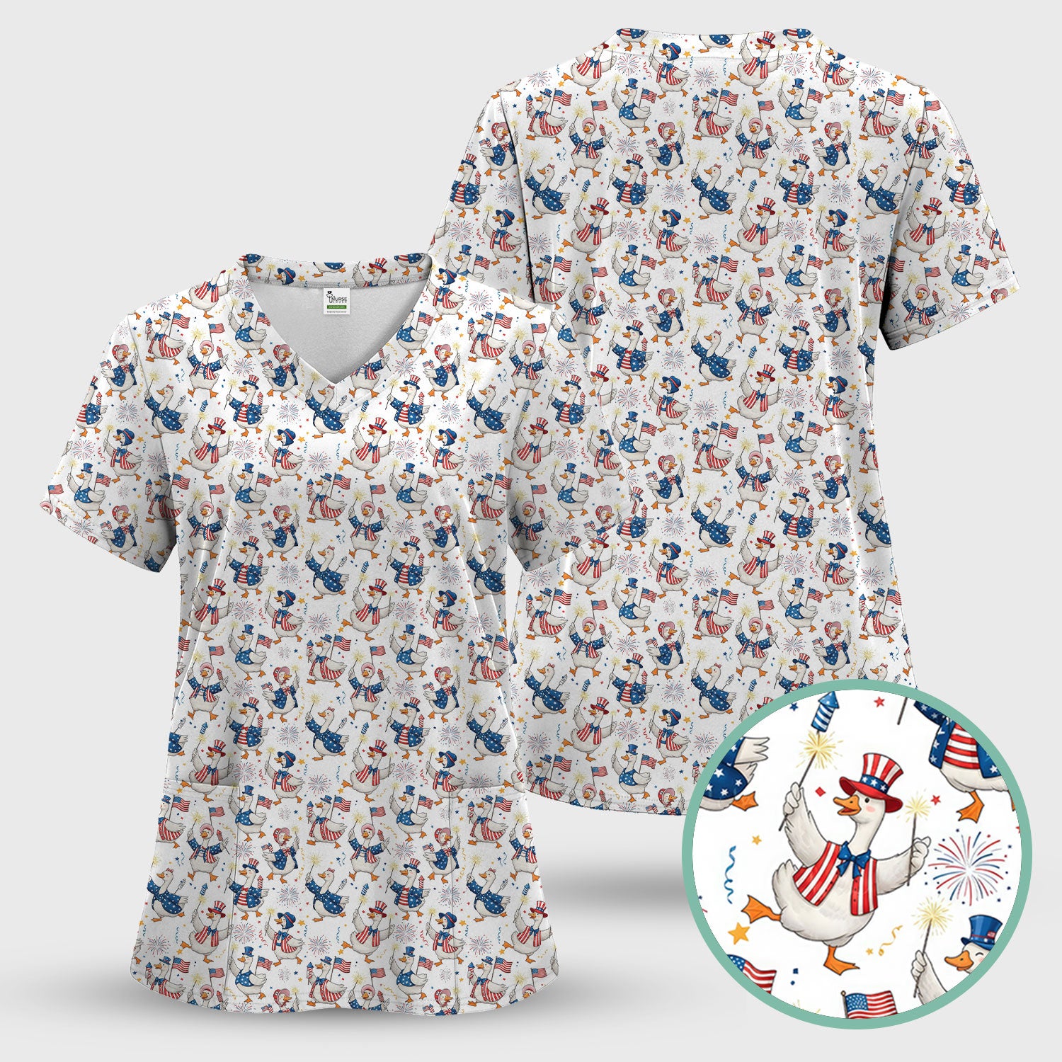 Goose America Medical Print Scrub Set, Breathable Fabrics Nursing Uniform