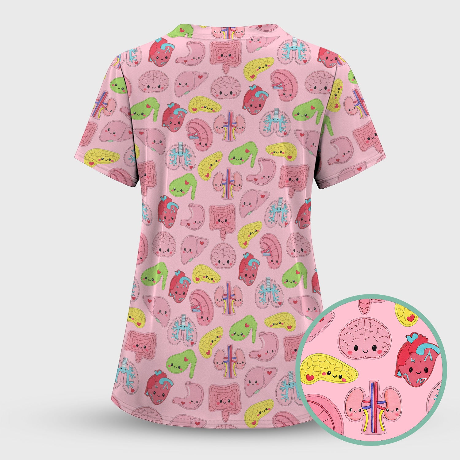 Funny Human Organs Nurse Shirt - Kawaii Brain, Heart & Lungs Graphic Design - Gift for Women RN LPN & Medical Students