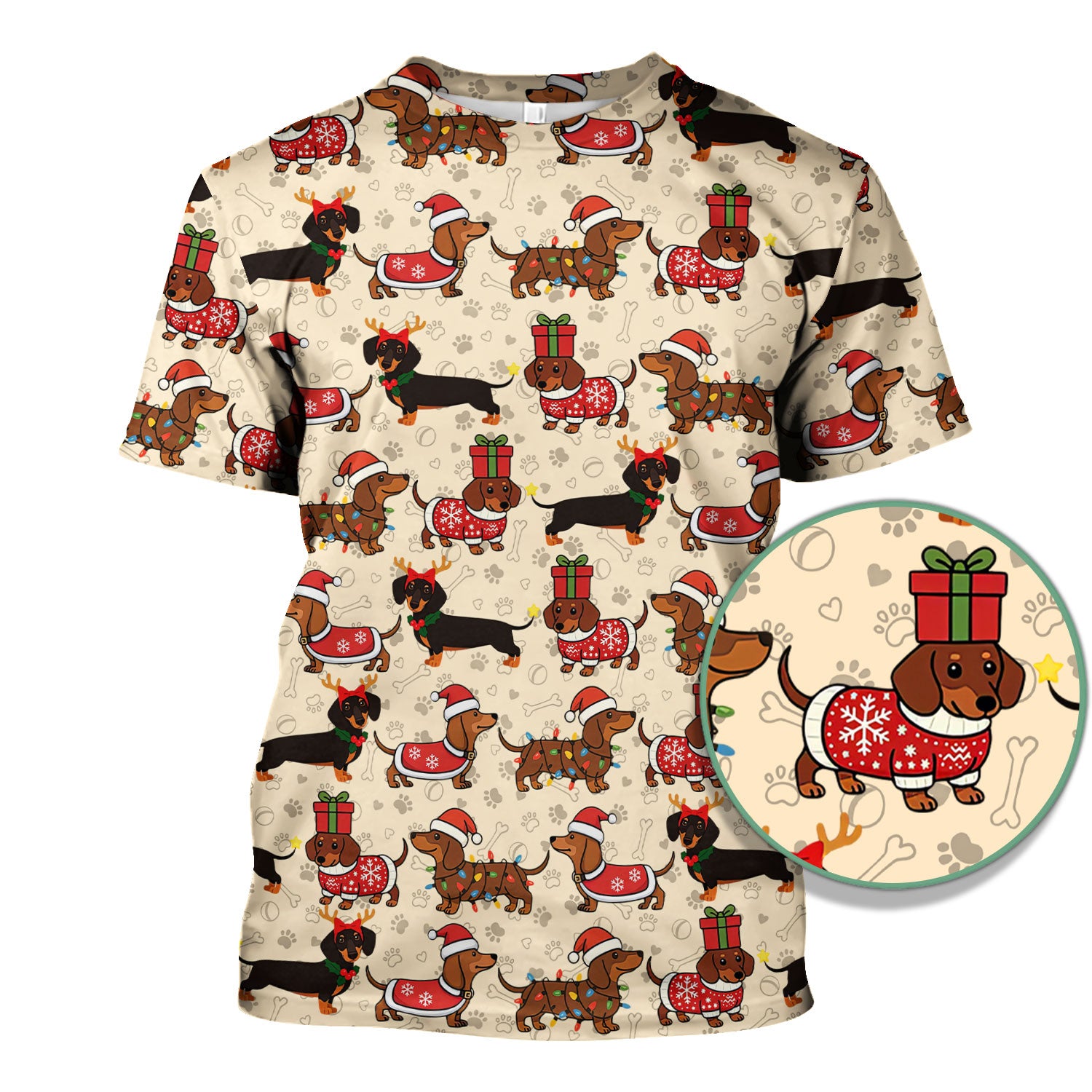 Christmas Dachshund T-Shirt Multi Color - Cute Sausage Dog Wearing Santa Outfit - Funny Holiday Wiener Dog Tee Gift for Dog Lovers