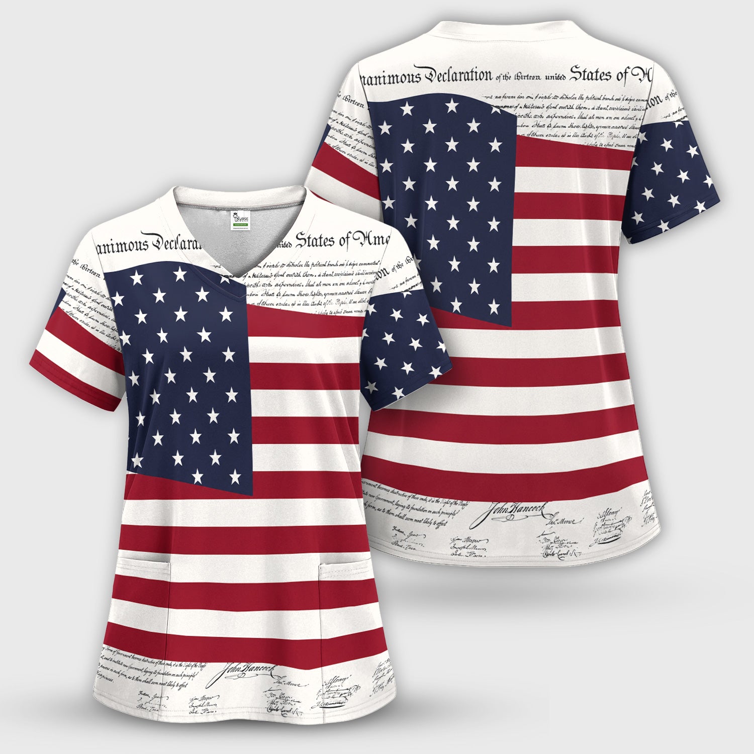 Patriotic Nurse American Flag Pattern Scrub Top, Comfortable Scrubs for Nurses