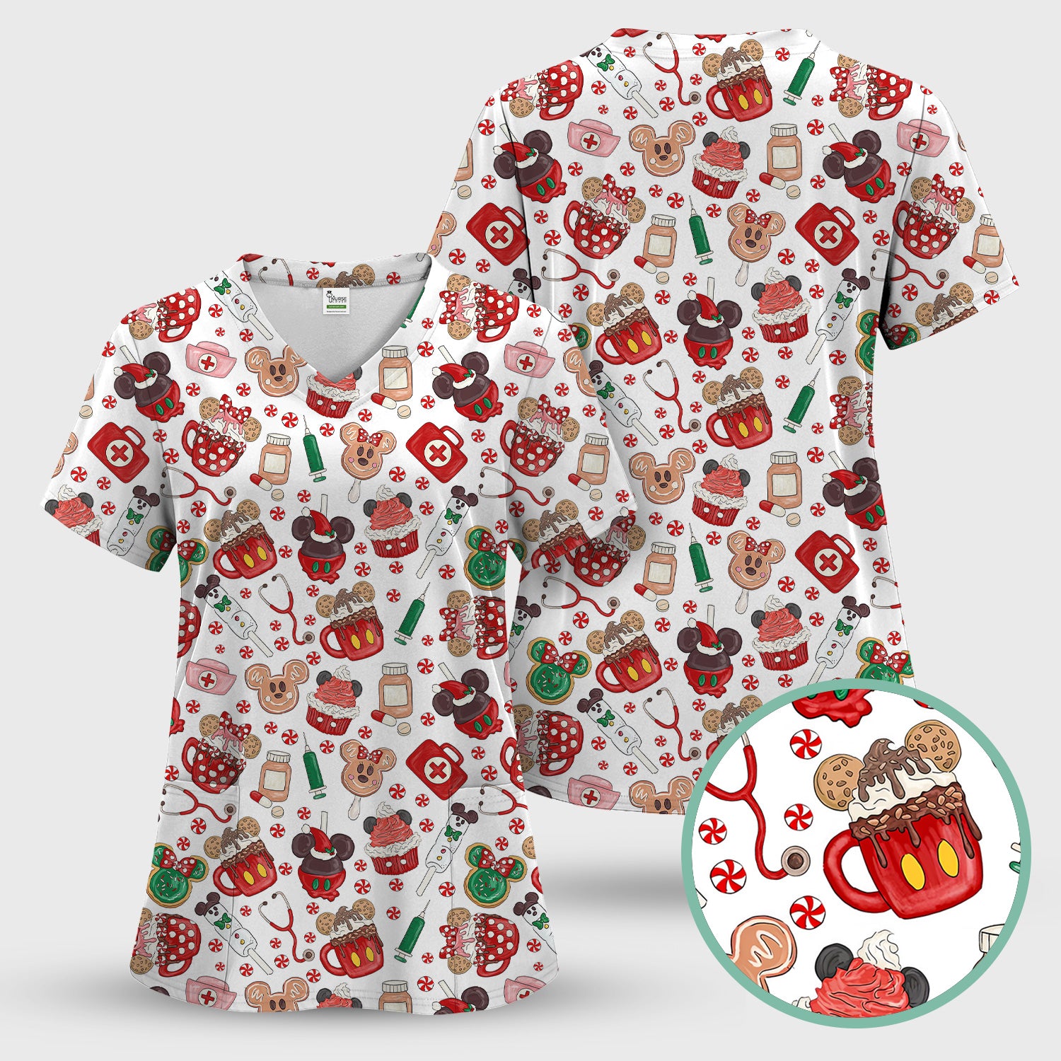 Funny Gingerbread Christmas Scrub Top - Cute Candy Cupcake Nurse Shirt - Holiday Medical Uniform RN CNA LPN