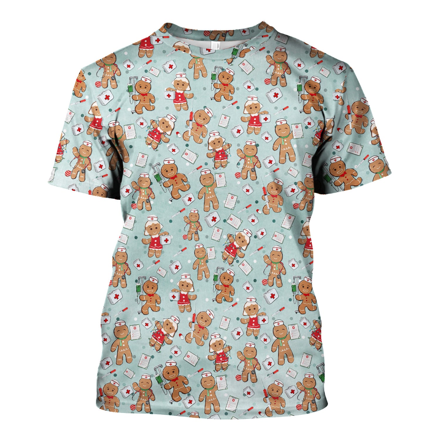 Cute Nurse Christmas Scrub Top - Funny Gingerbread Man & Medical Design - Gift for Women RN LPN & Pediatric Nurses