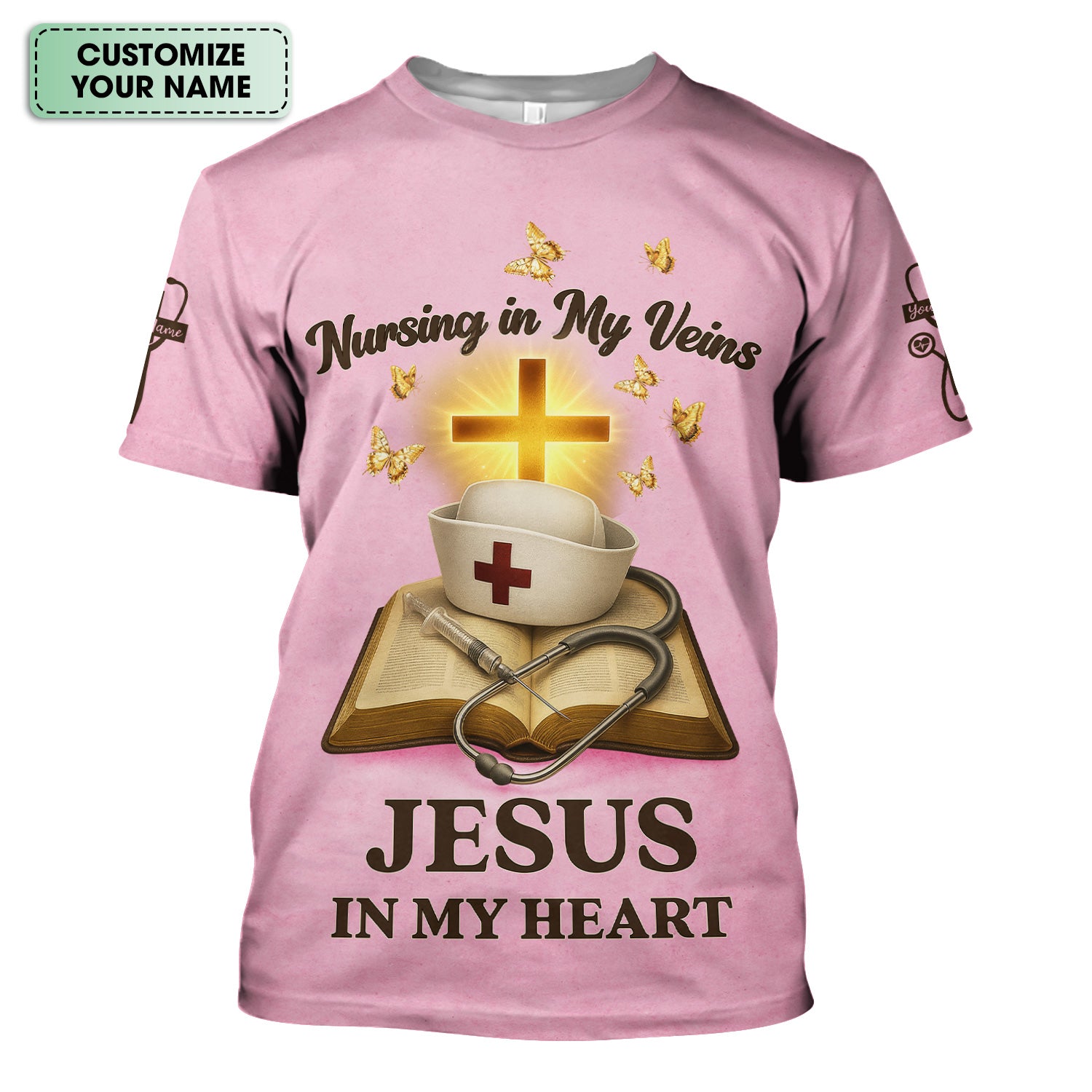 Personalized Christian Nurse Shirt - Jesus in My Heart  Quote - Available in Multiple Colors - Gift for Women RN LPN