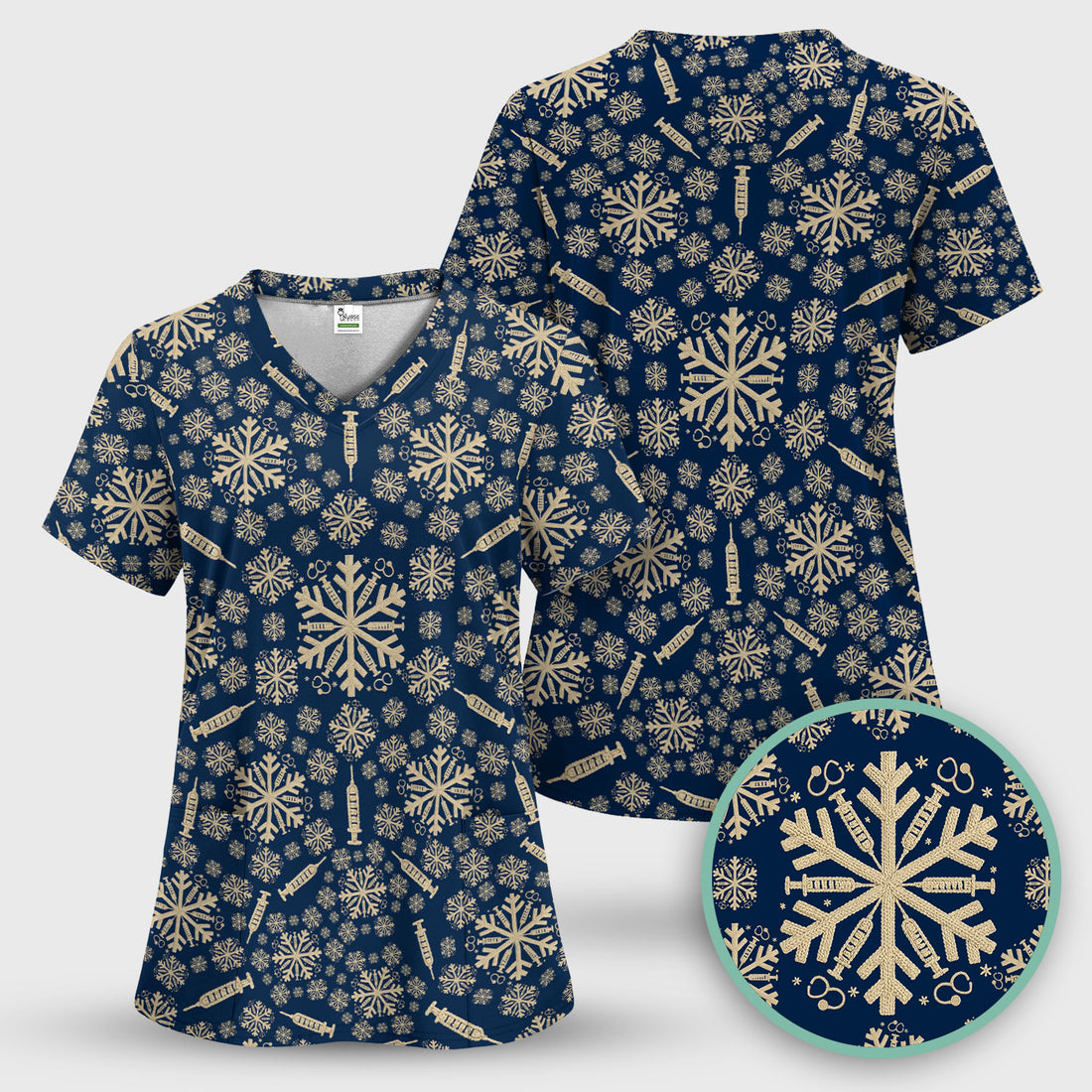 Snowflake Syringe Scrubs for Women - Festive Medical Top - Funny Christmas Scrub Shirt for Nurse - Holiday Gift