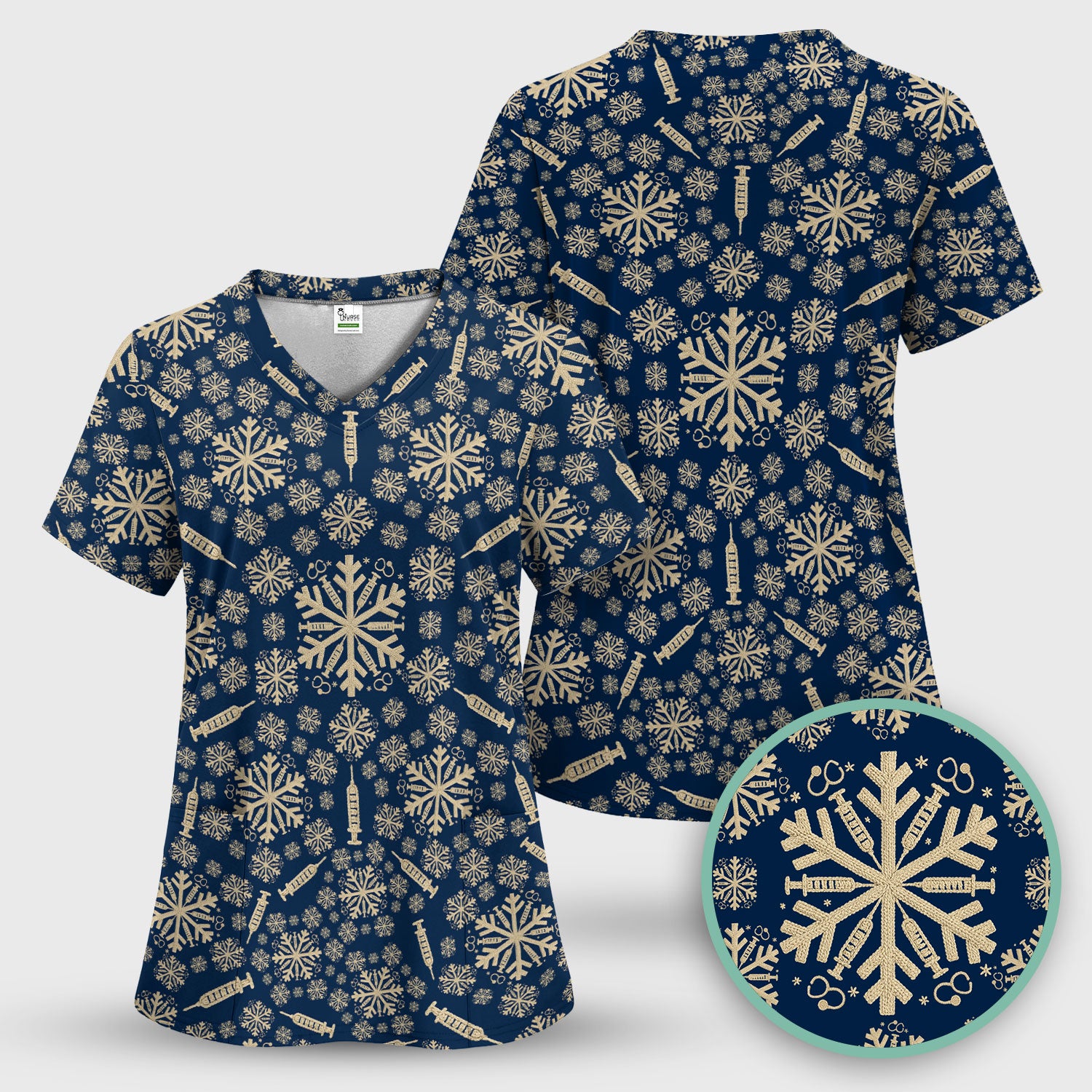Snowflake Syringe Scrubs for Women - Festive Medical Top - Funny Christmas Scrub Shirt for Nurse - Holiday Gift