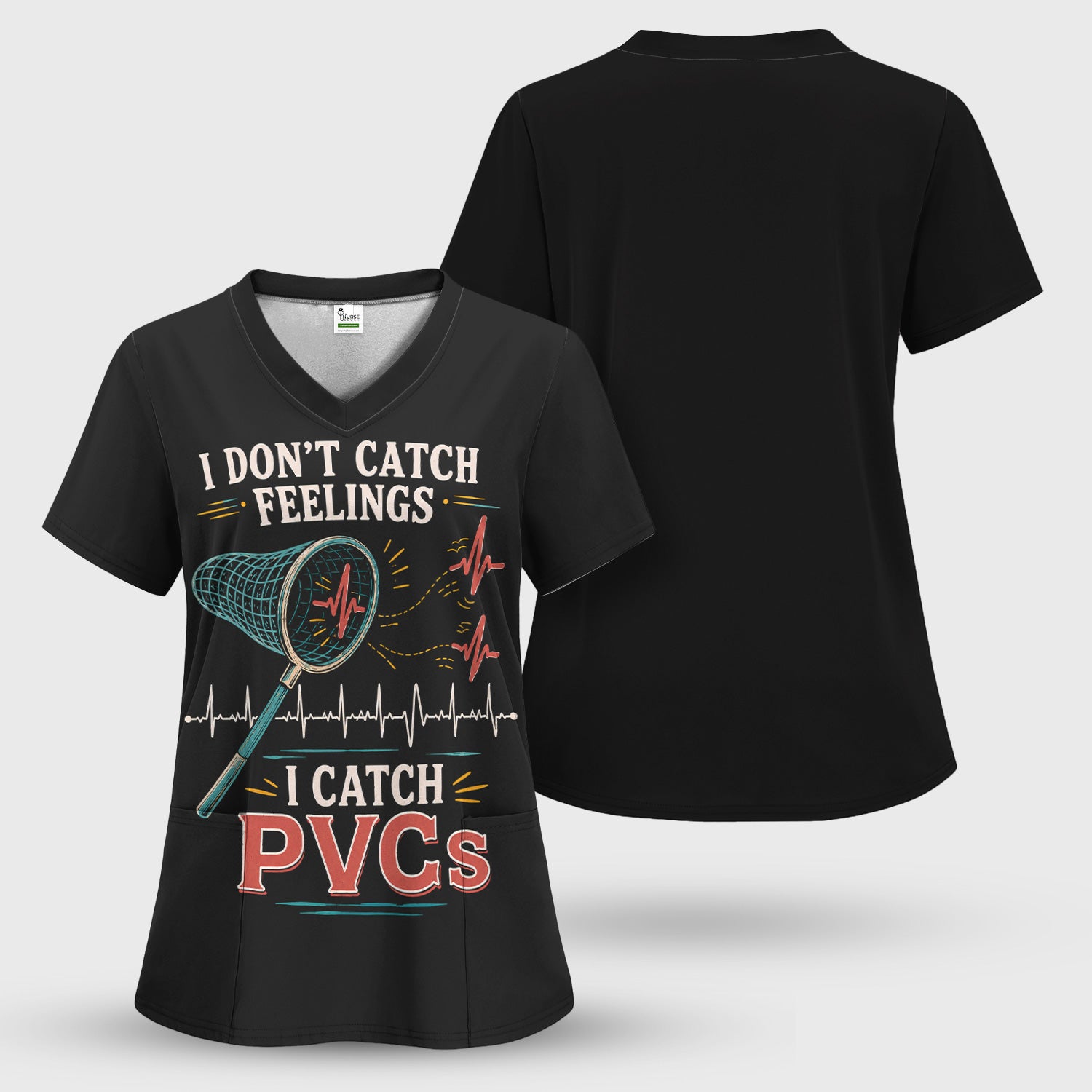 I Don't Catch Feelings I Catch PVCs Pattern Scrub Top, Comfortable Scrubs for Nurses
