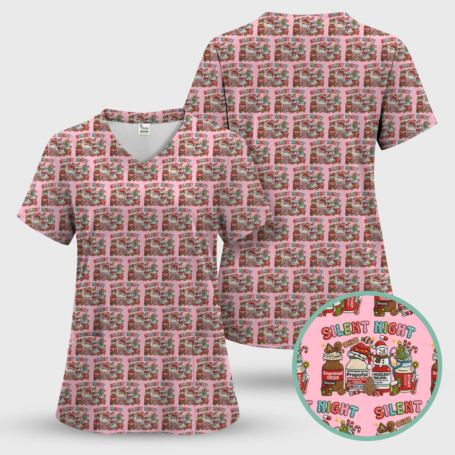 Silent Night Nurse Scrub Top, Funny Christmas Medical Scrub Shirt, Holiday Nursing Uniform