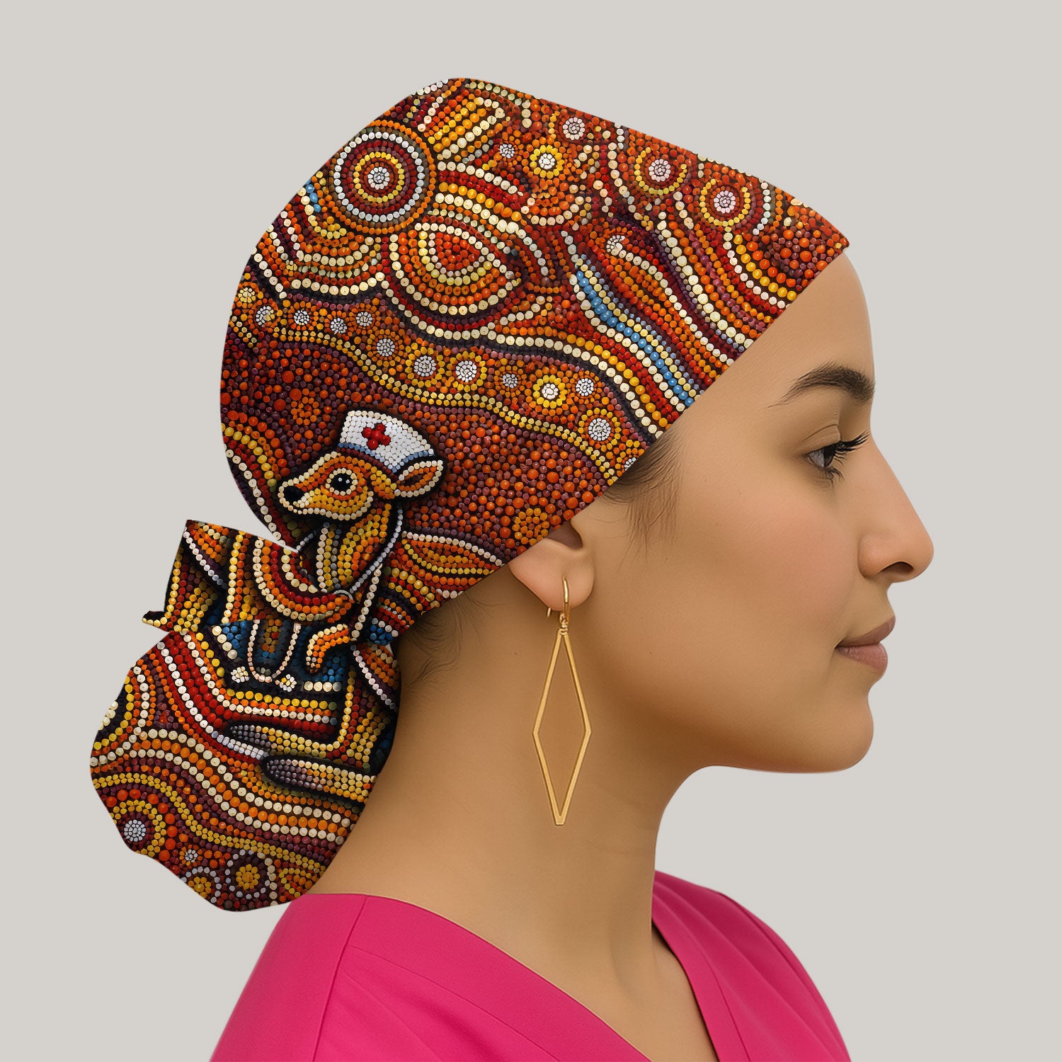 Australian Aboriginal Nurse Scrub Cap, Kangaroo Dot Art Medical Nurses Hat, Breathable Fabrics Nursing Uniform