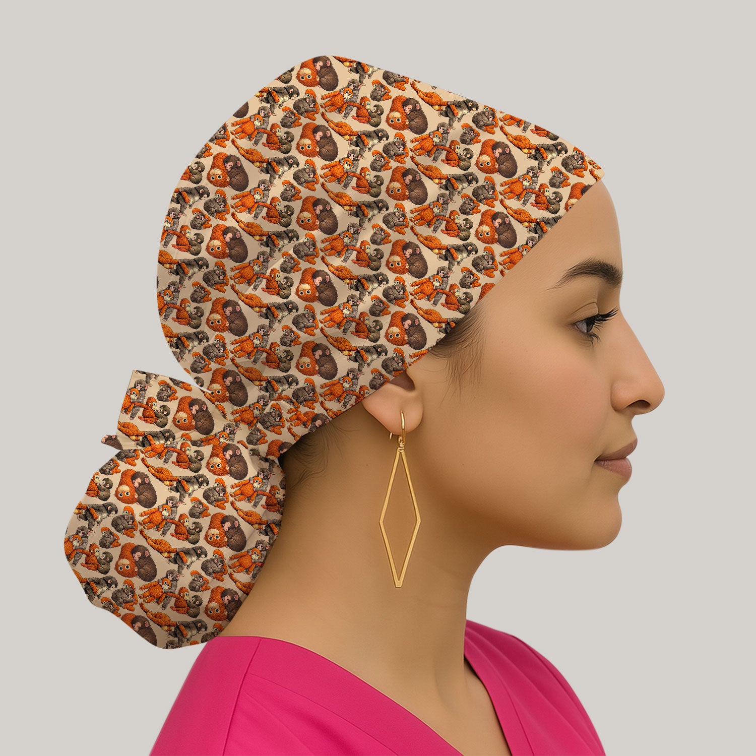 Funny Baby Monkeys With Cute Poses Pattern Caps, Bouffant Scrub Caps for Women