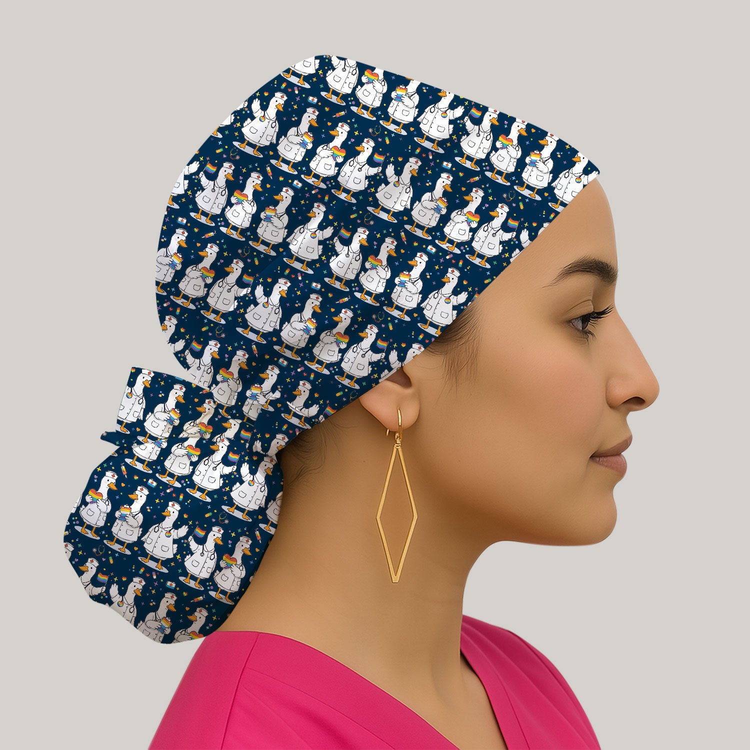 Cute Nurse Duck Pride Theme Scrub Cap, Breathable Fabrics Caps Uniform