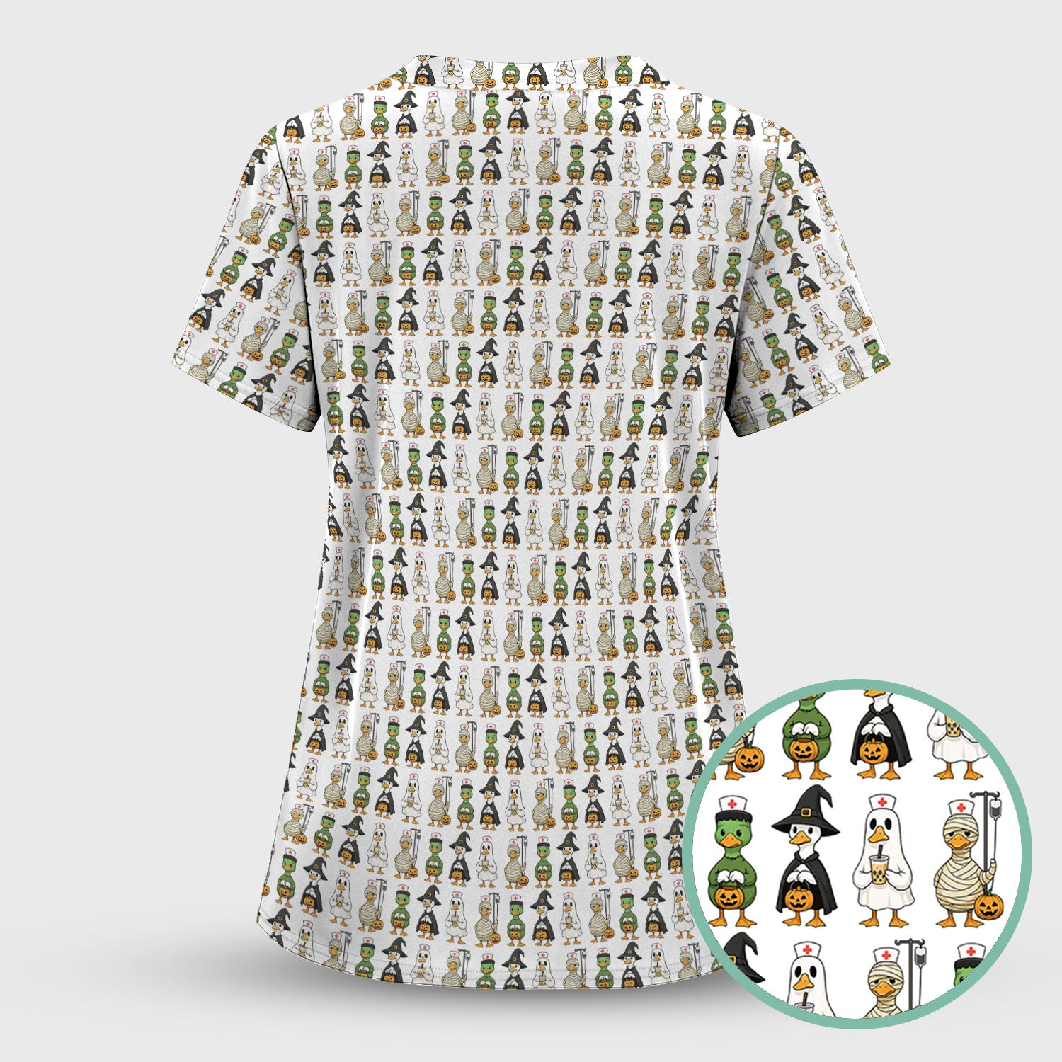 Funny Nurse Halloween T-Shirt - Cute Duck in Halloween Costumes Pattern Design - Gift for Women RN LPN & Healthcare Workers