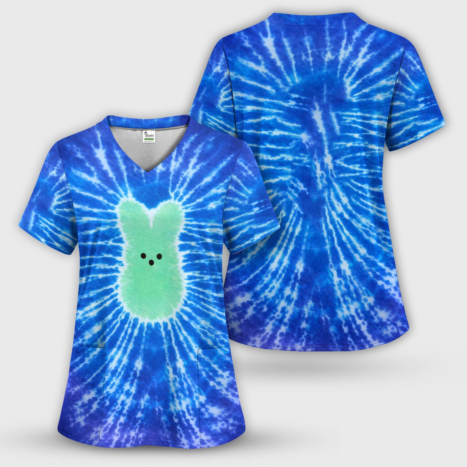 Easter Peep Tie Dye Scrub Top, Easter Bunny Nurse Shirt For Women, Breathable Fabrics Nursing Uniform