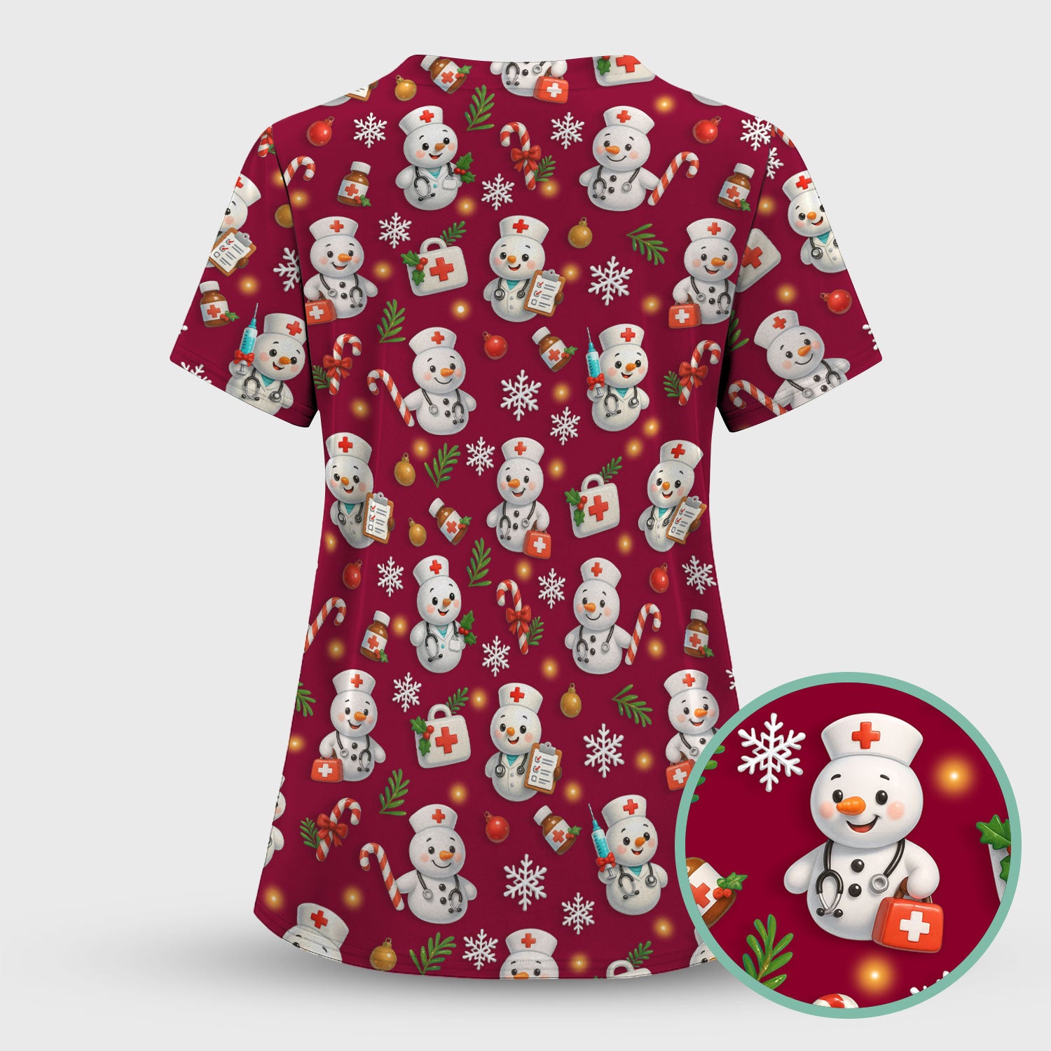 Holiday Nurse Scrub Top Christmas Design - Adorable Snowman Nursing Shirt - Cute Medical Gift for RN LPN CNA Doctors