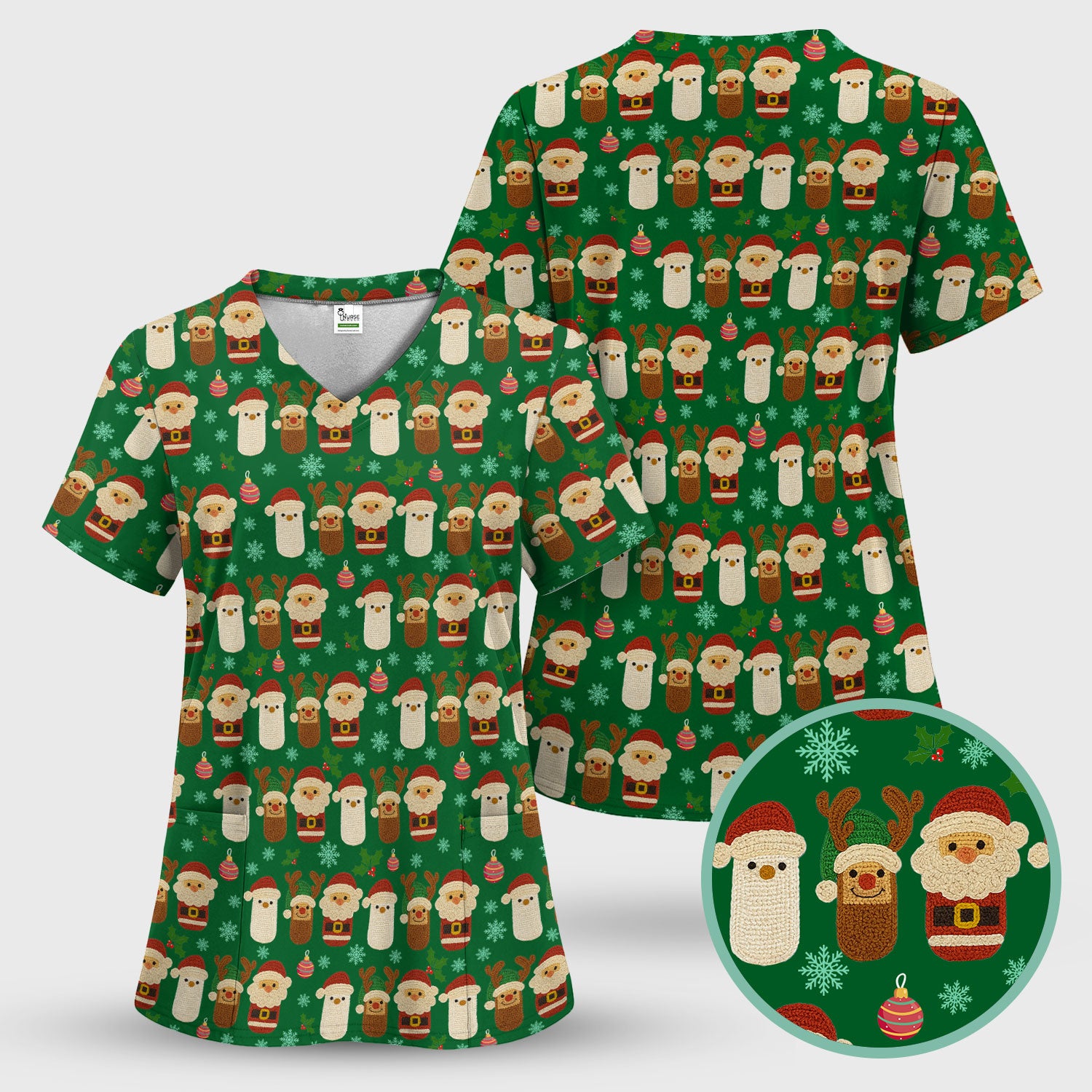 Christmas Santa Reindeer Snowman Scrub Top - Holiday Chill Pill Nurse Shirt - Funny Medical Uniform for Women