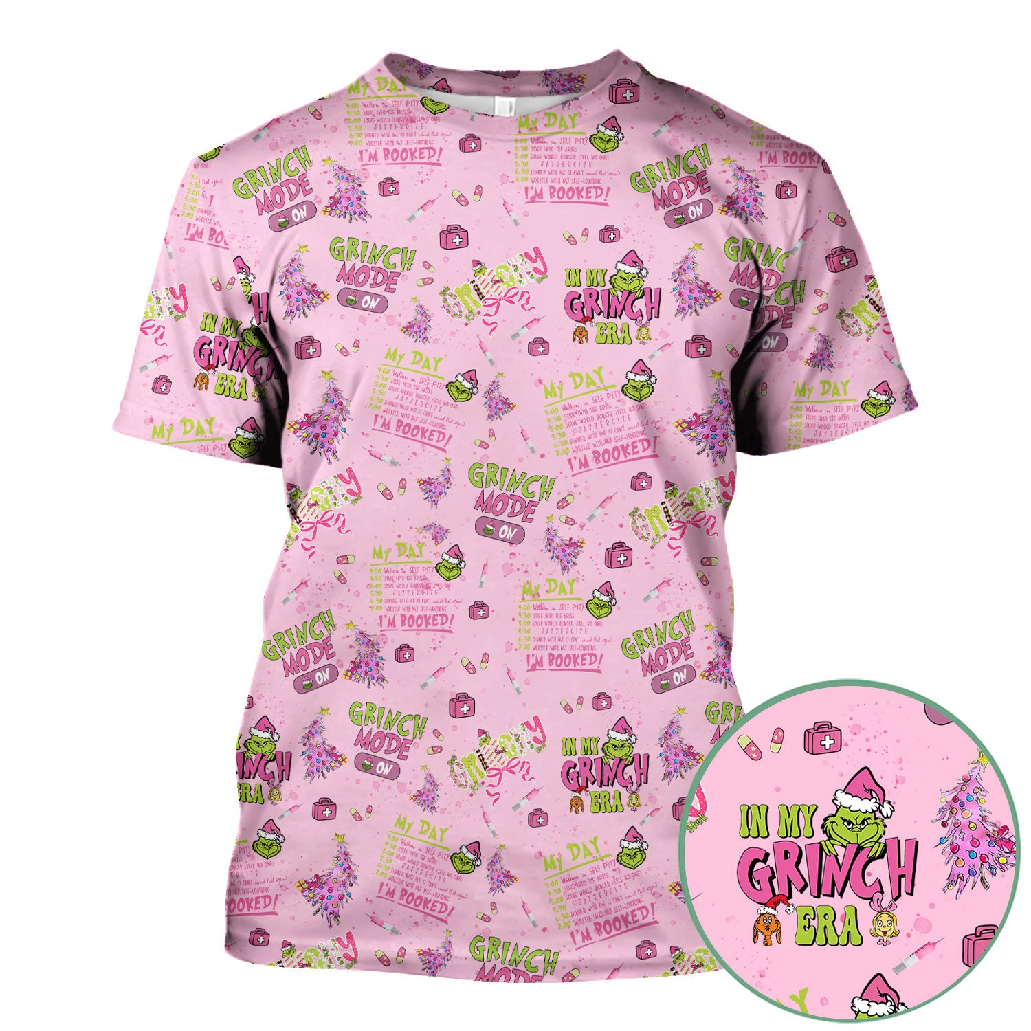 I’m Booked Funny Christmas Scrub for Women - Grinch Mode On Holiday Nurse Uniform Shirt - Grinchmas Gift for RN CNA LPN