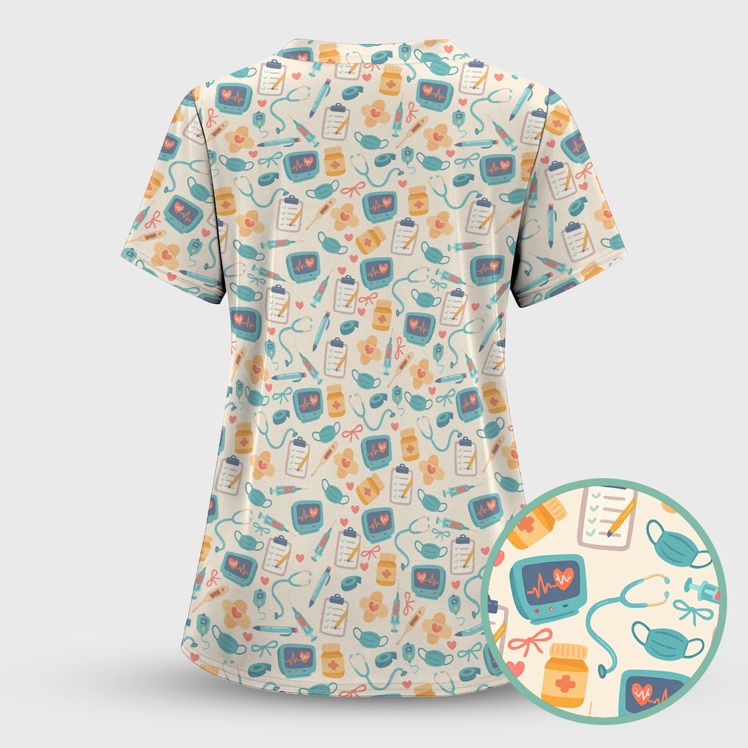 Funny Nurse Shirt with Medical Icons - Stethoscope Mask & Pills Graphic Tee - Gift for Women RN LPN CNA Workers