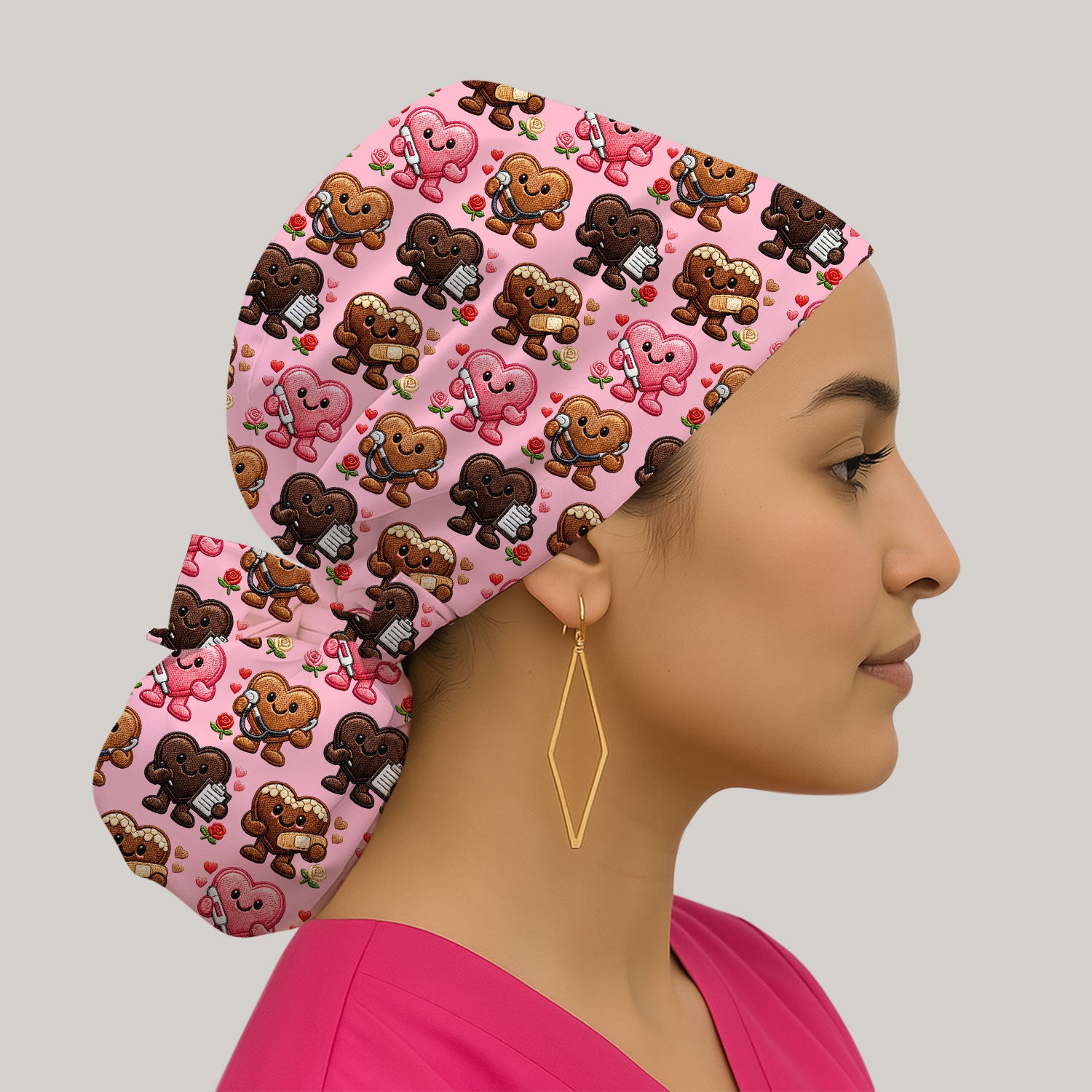 Valentine Heart Nurse Scrub Cap, Cute Medical Love Pattern Hat, Breathable Fabrics Nursing Uniform