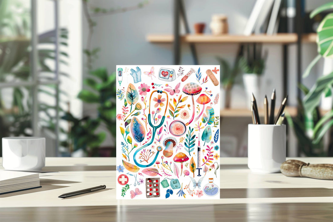 Watercolor Nurse Tools Garden Canvas Wall Art, Clinic Decor