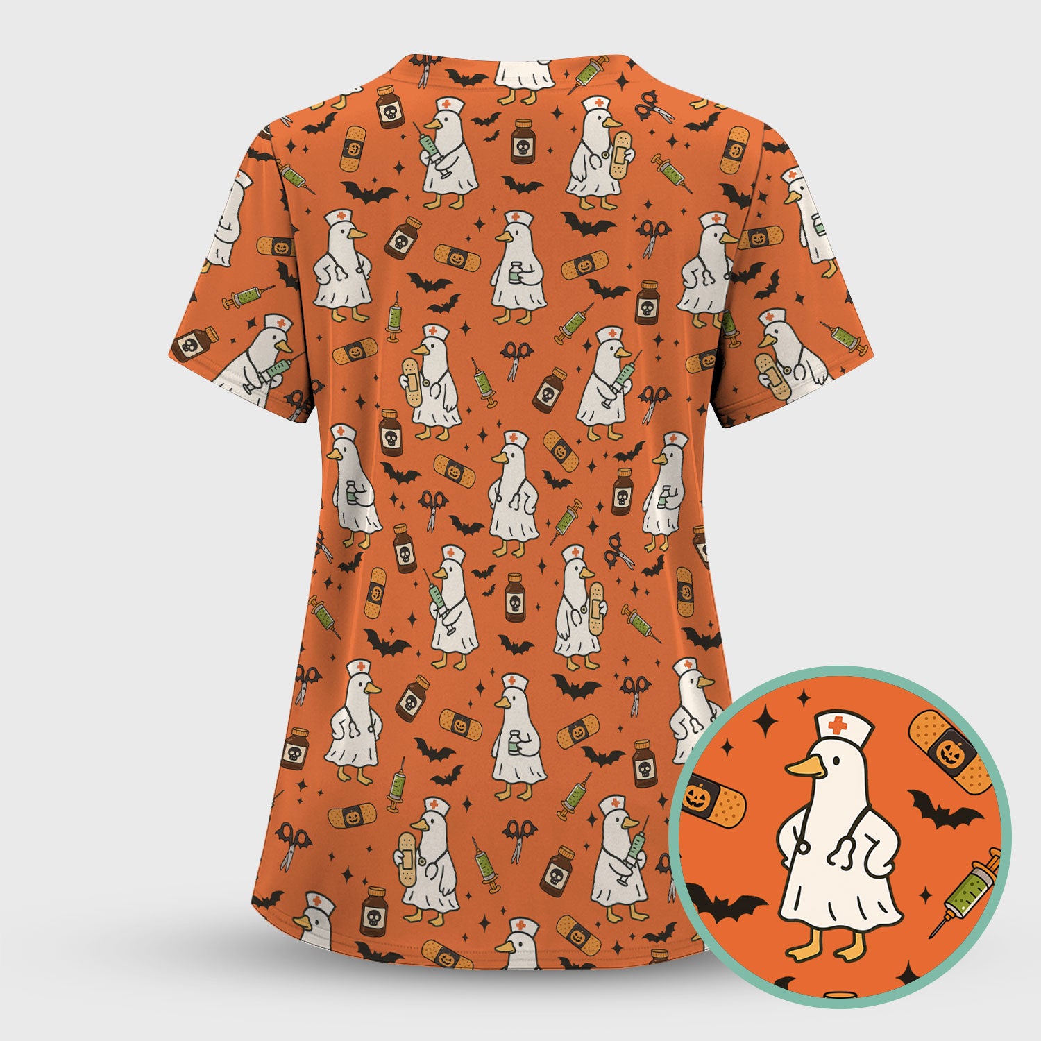 Goose Halloween Nurse Scrub Set - Quirky Duck Medical Pattern - Funny Spooky Nursing Outfit Gift for Women RN LPN CNA