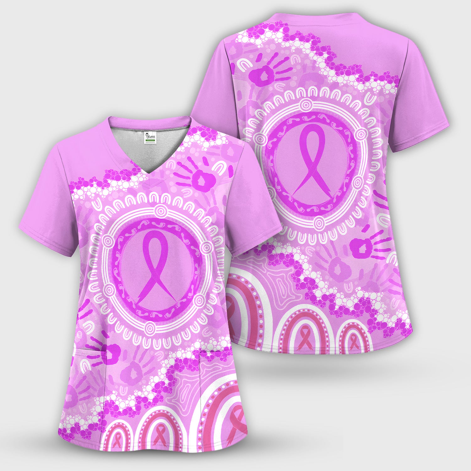 Meaningful Pink Ribbon Scrub Top, Comfortable Scrubs for Nurses