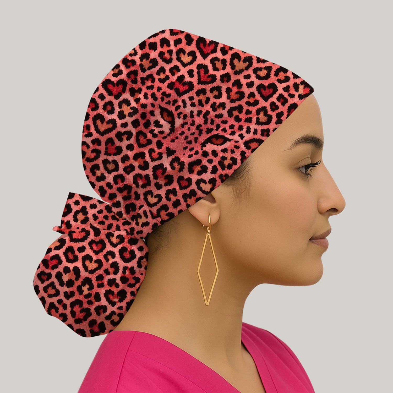 Leopard Pattern Nurse Scrub Cap, Pink Medical Nurses Hat, Breathable Fabrics Nursing Uniform