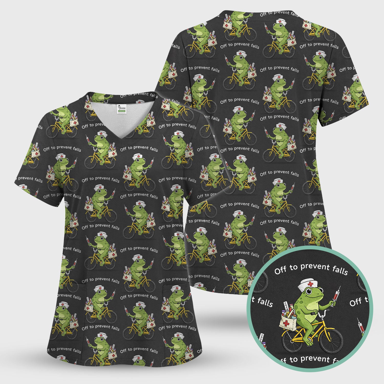 Cute Frog Riding Bike With Funny Quote Scrub Top, Comfortable Scrubs for Nurses