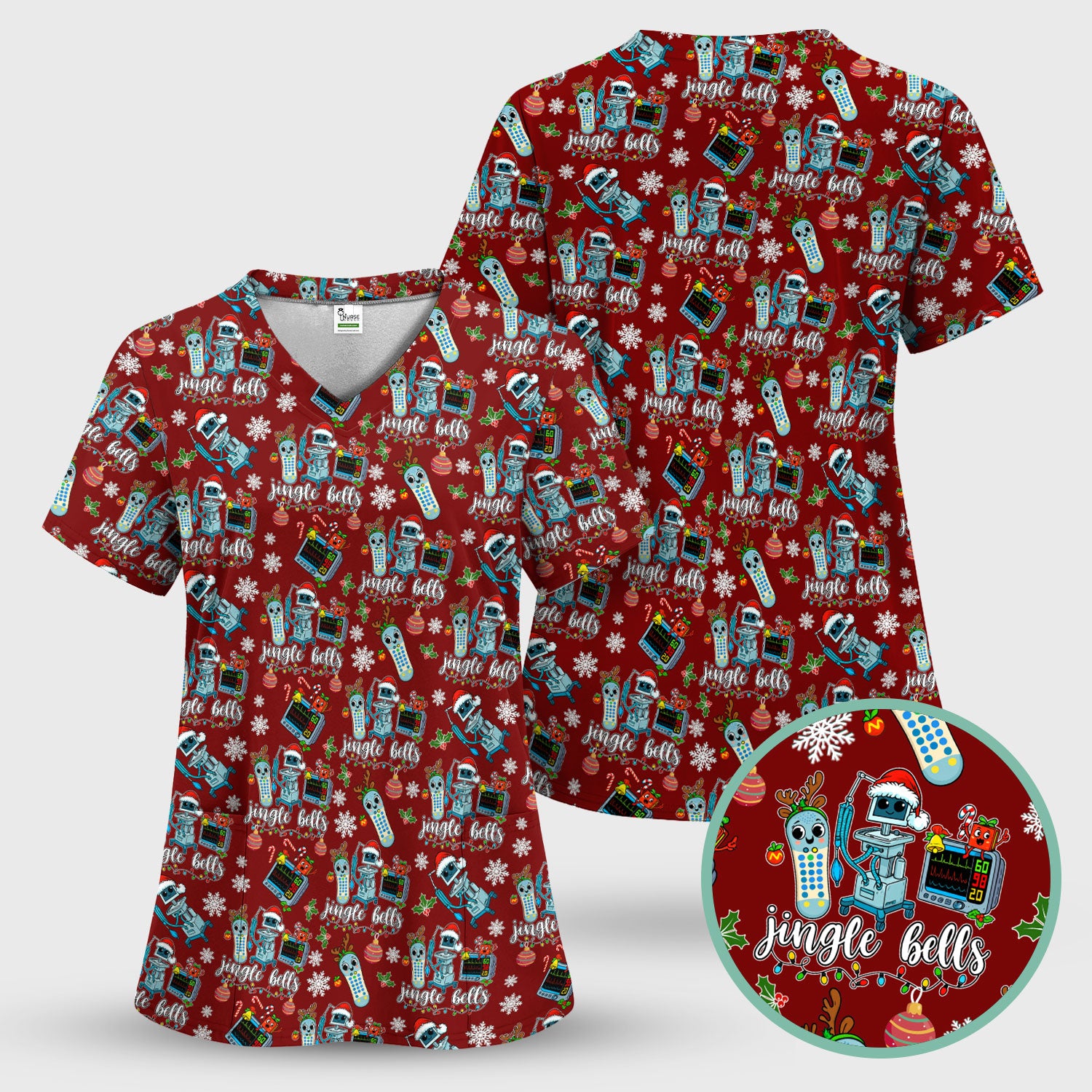 Funny Jingle Bells Holiday Scrub Top - Funny Christmas Scrubs for Nurses - Breathable Fabrics Nursing Uniform