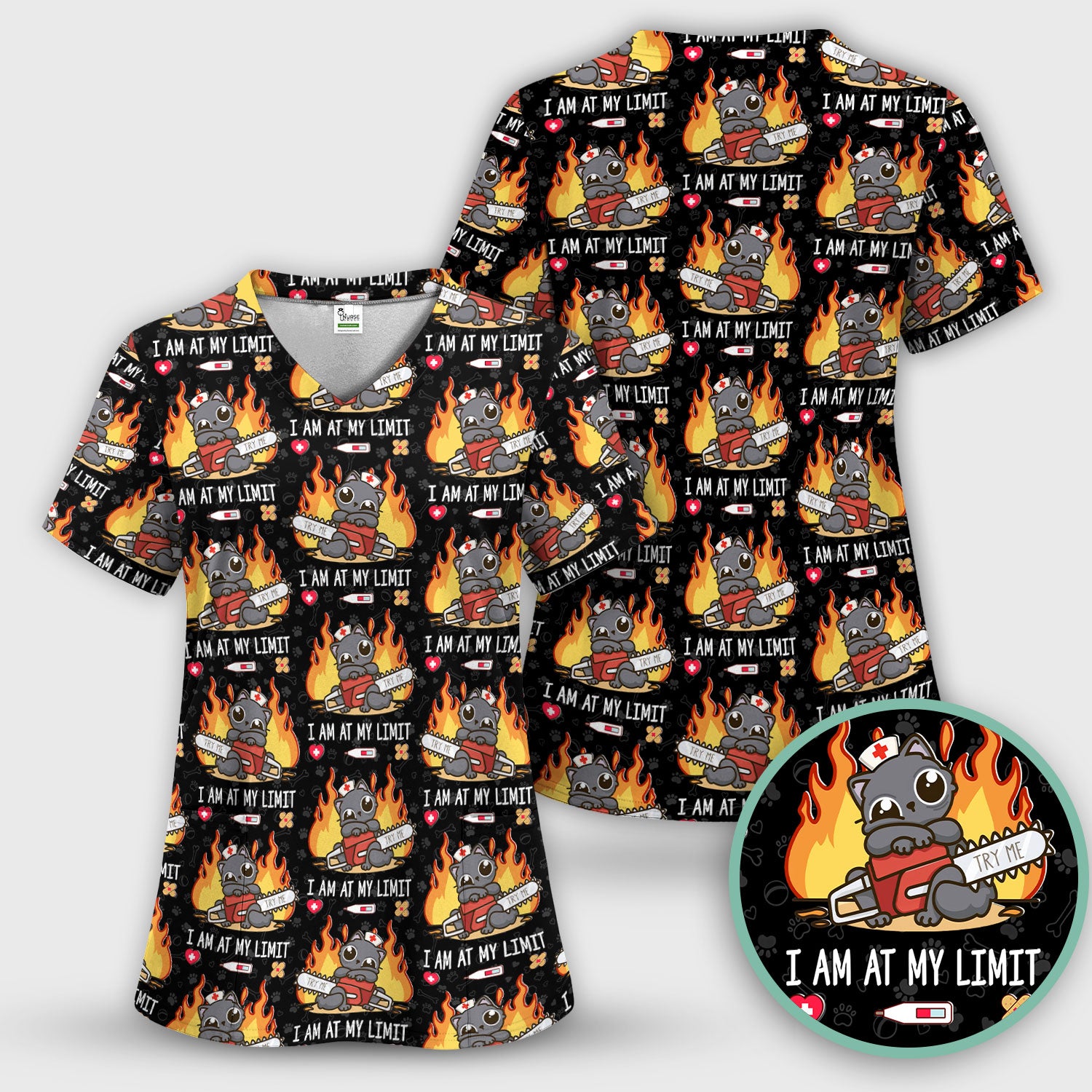 Funny Nurse Cat I Am At My Limit Scrub Top, Comfortable Scrubs for Nurses