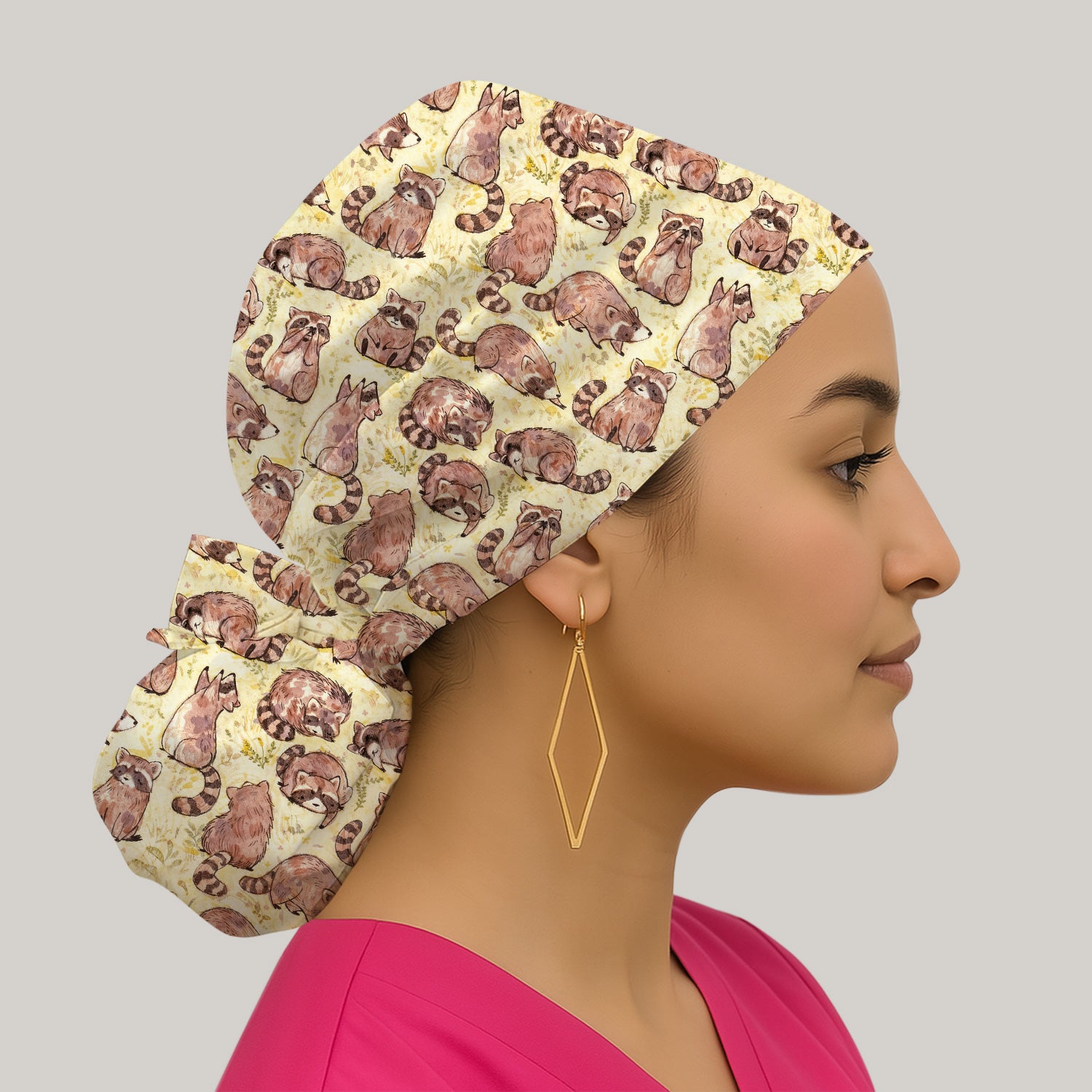 Cute Raccoon Woodland Pattern Scrub Cap, Surgical Caps for Doctors