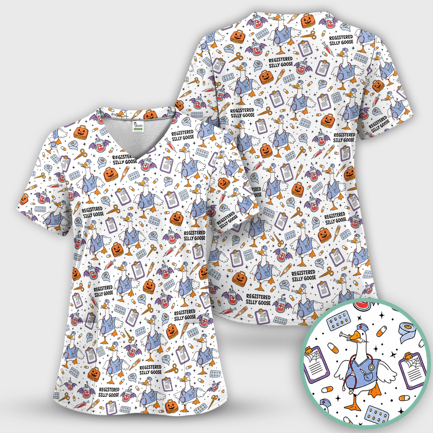 Funny Halloween Registered Silly Goose Scrub Top, Comfortable Scrubs for Nurses