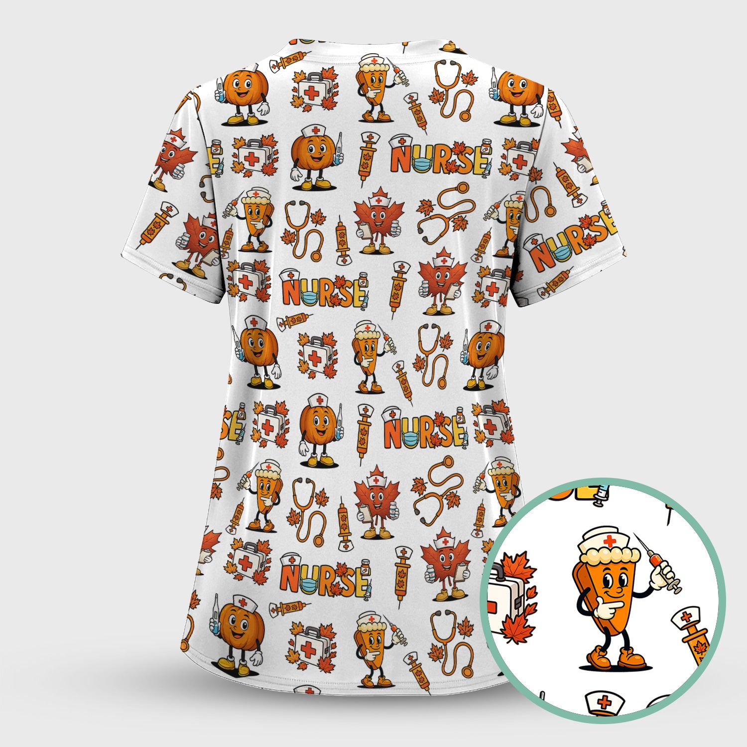 Pumpkin Nurse Scrubs Top for Women - Cute Halloween Nursing Shirt - Funny Fall Scrub Top for Nurses and Medical Workers